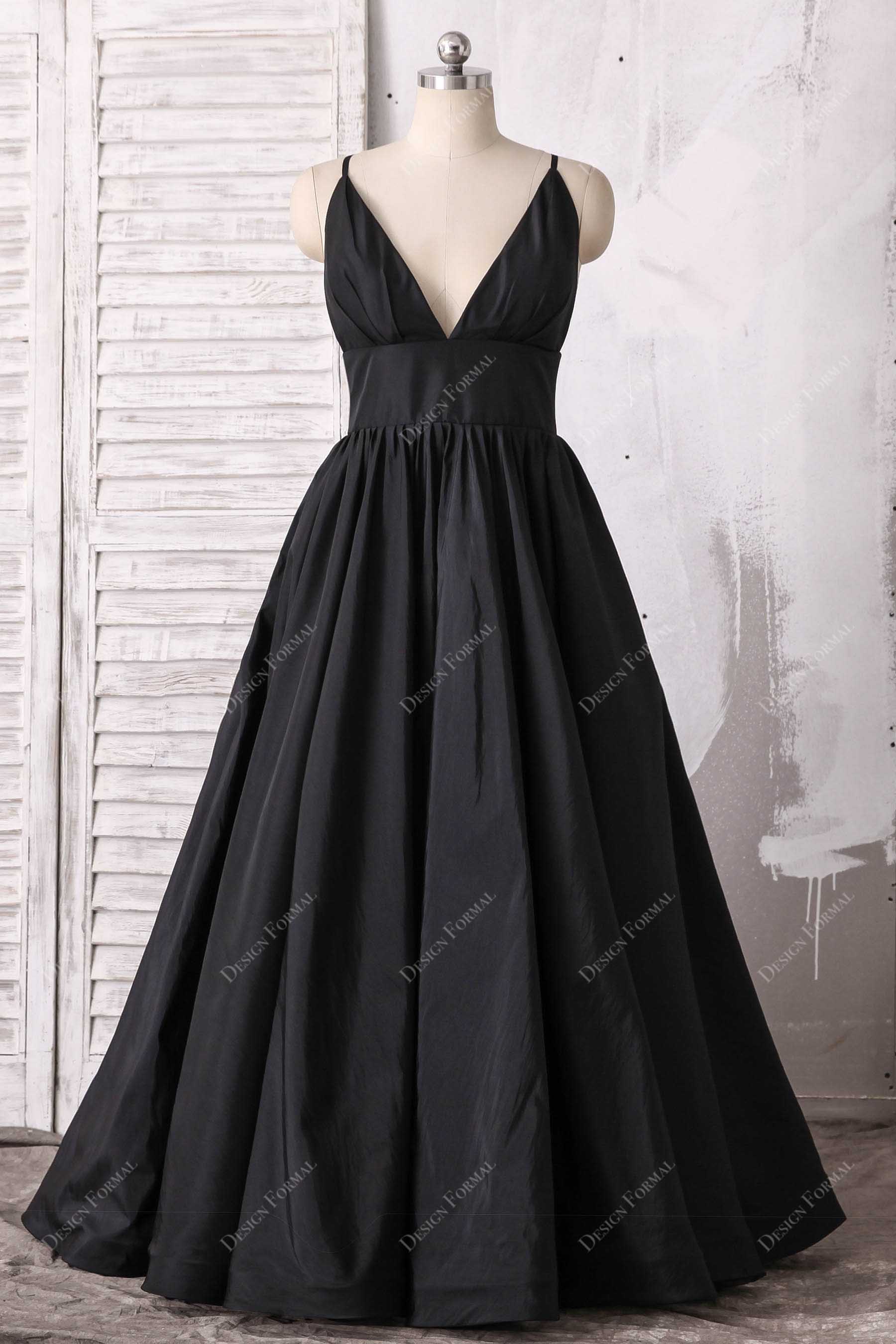 Plus Size Black Taffeta V-Neck Empire Simple A-line Evening Dress Plus Size Black Taffeta V-Neck Empire Simple A-line Evening Dress