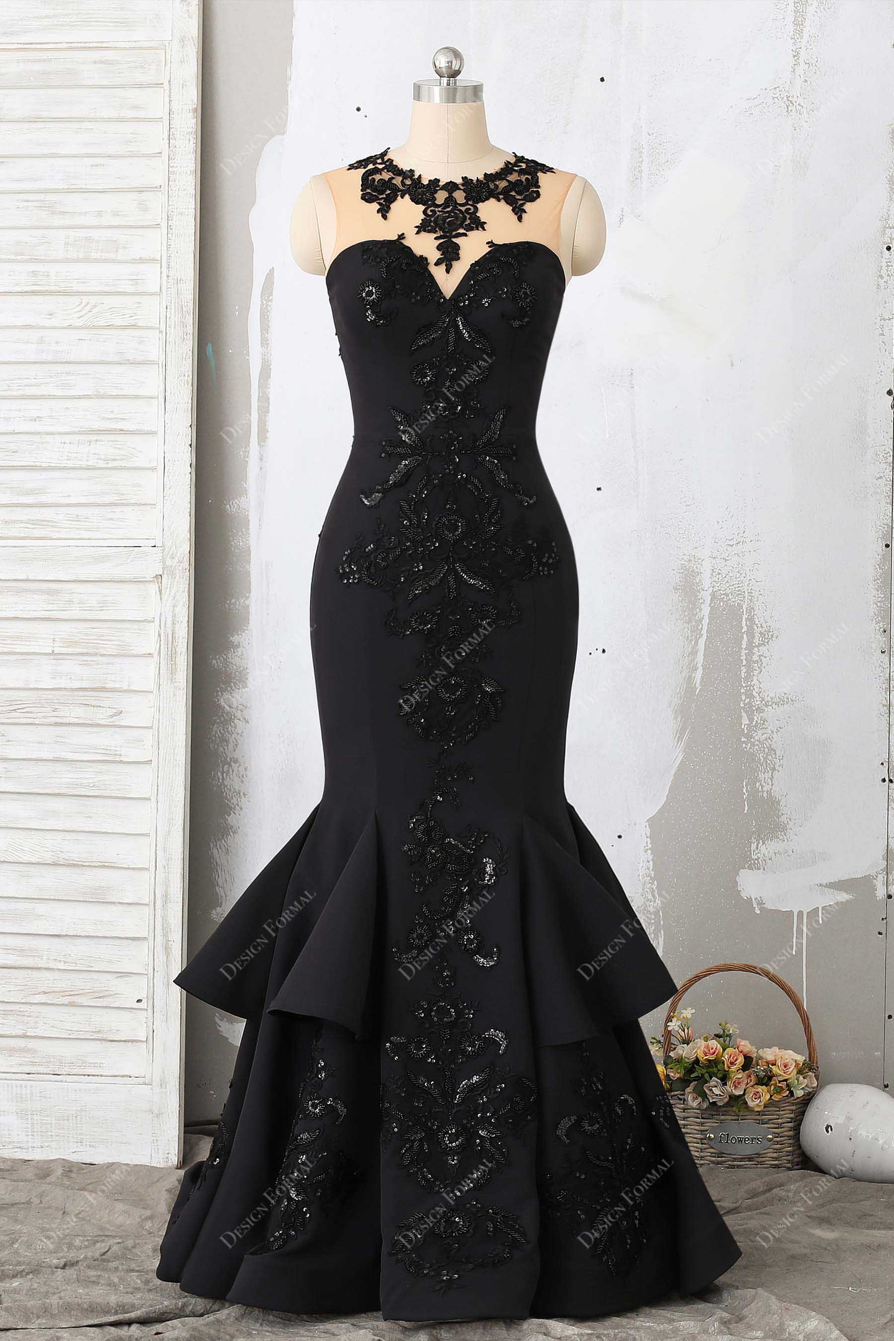 illusion neckline formal dress Illusion Neck Full Sleeves Sheath Long Dress Seafoam / 8 main image 1