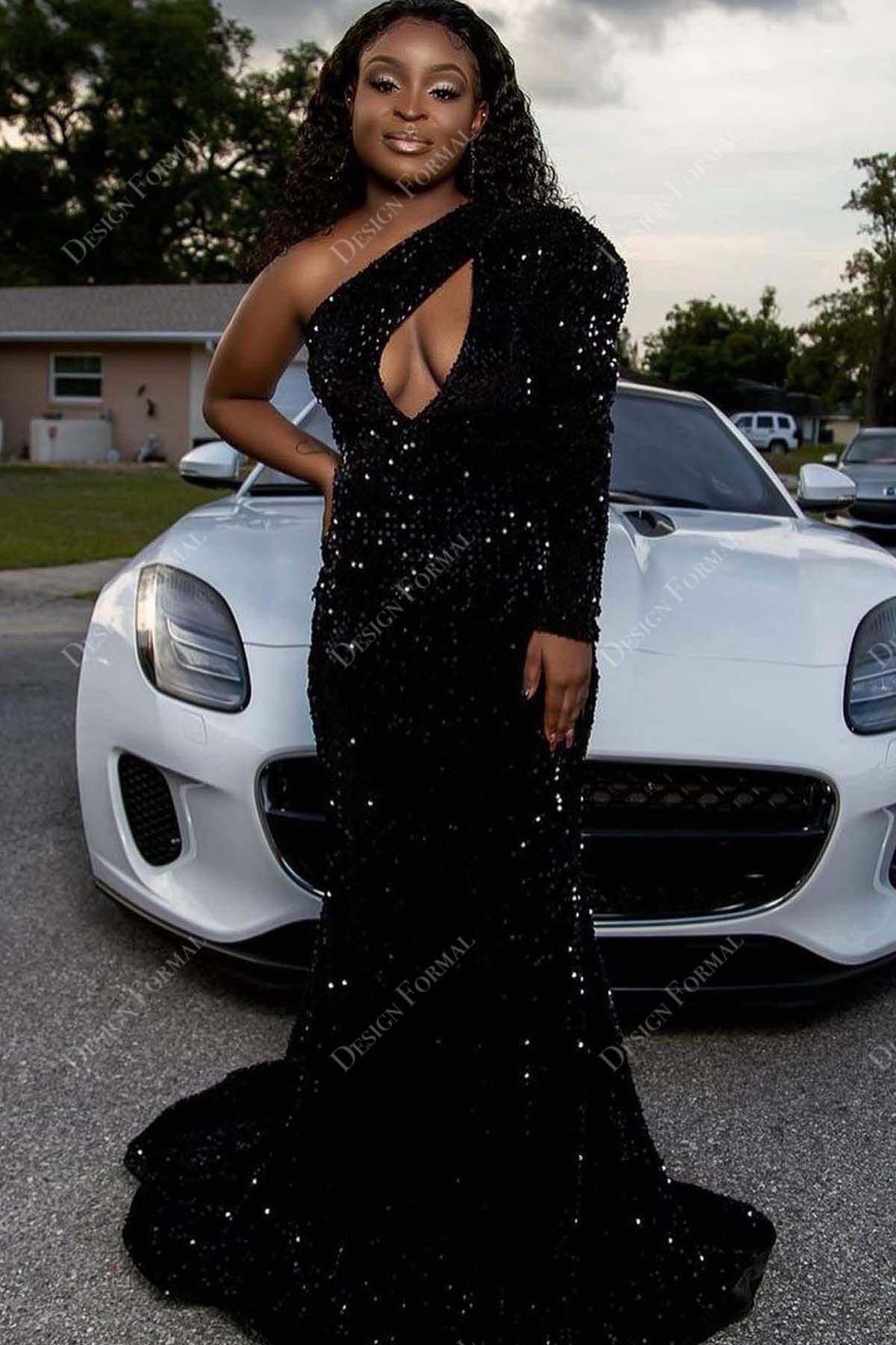 Black Mermaid Cutout One Shoulder Tailor Made Prom Dress Black Mermaid Cutout One Shoulder Tailor Made Prom Dress