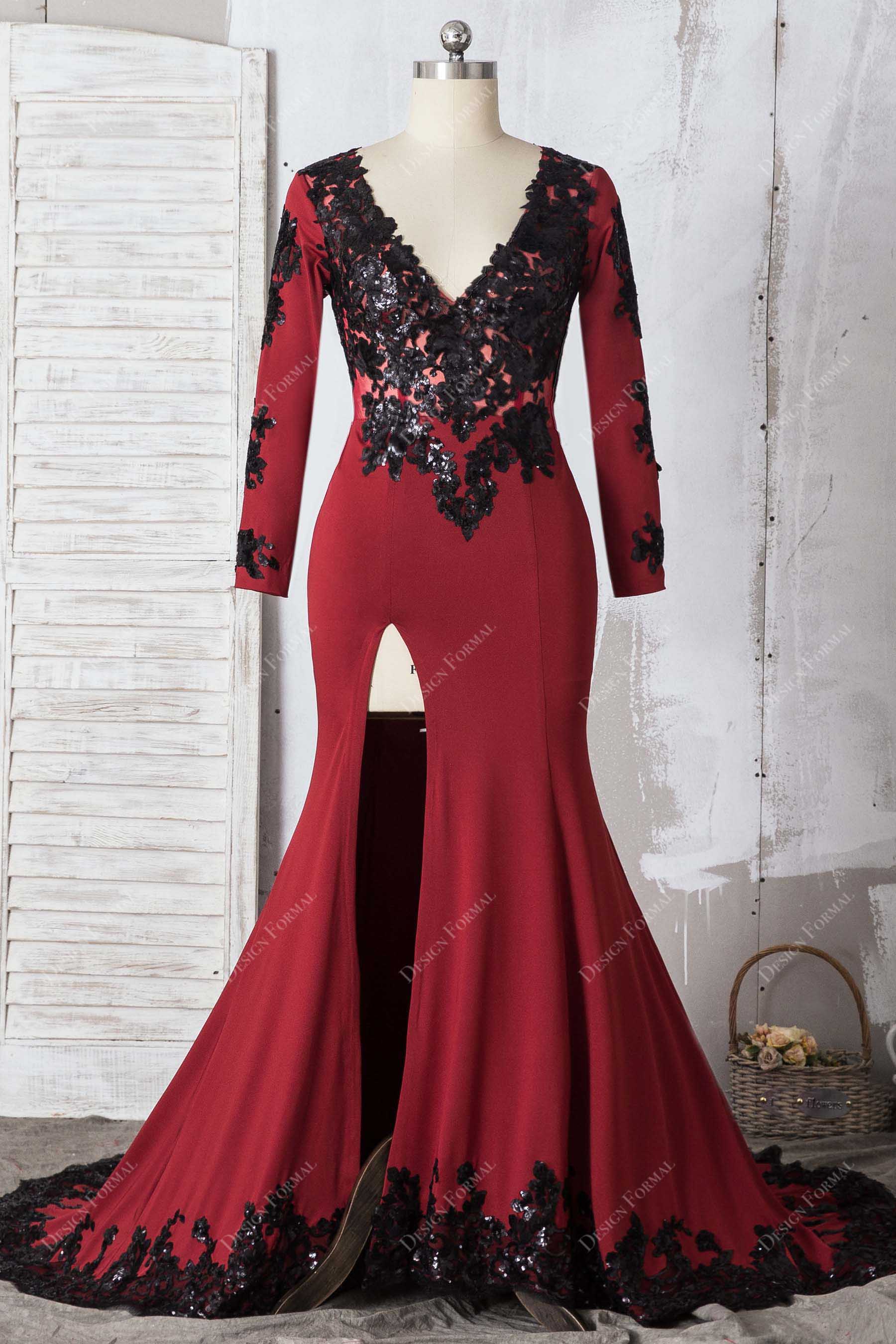 fitted lace wedding dress Burgundy Jersey Black Sequin Sexy Slit Plus Size Mermaid Prom Dress fitted lace wedding dress Burgundy Jersey Black Sequin Sexy Slit Plus Size Mermaid Prom Dress