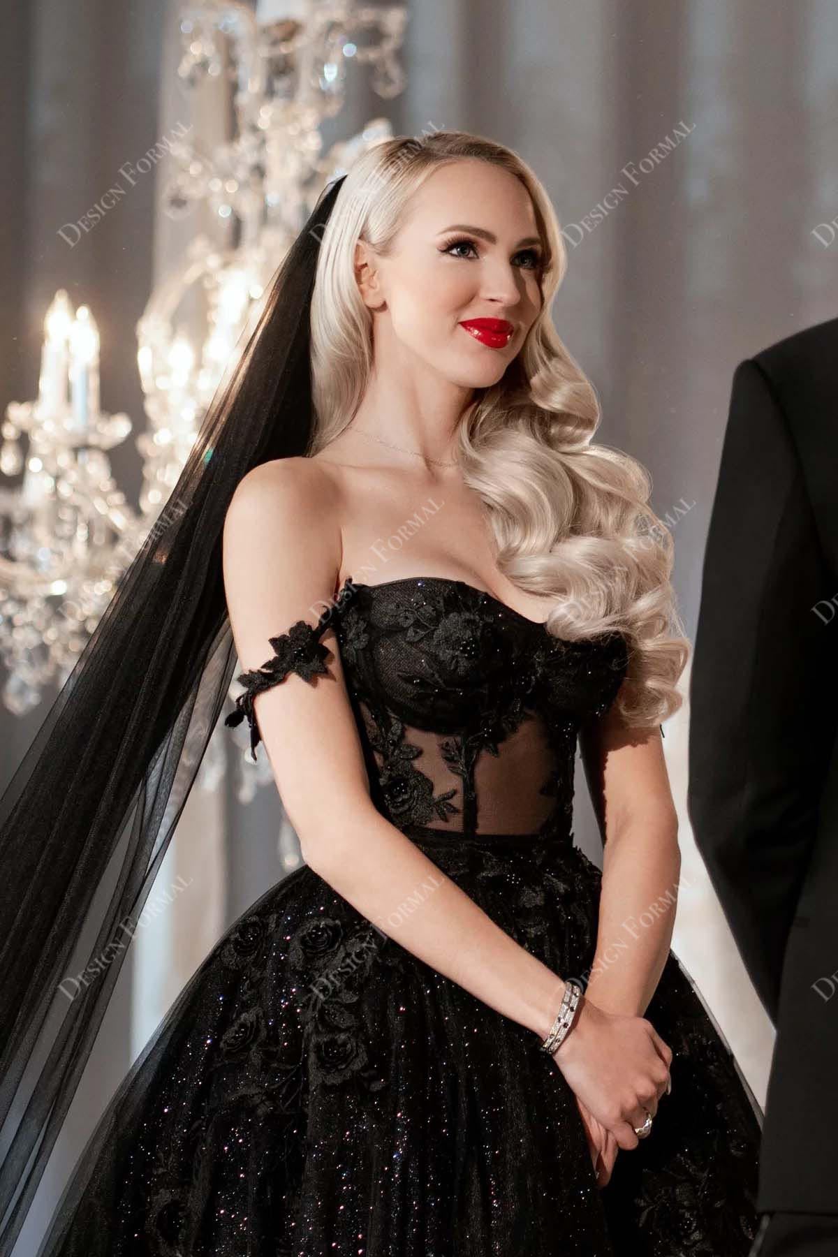 Christine Quinn Corset Lace Black Celebrity Gothic Bridal Dress, Dress+Veil Christine Quinn Corset Lace Black Celebrity Gothic Bridal Dress, Dress+Veil