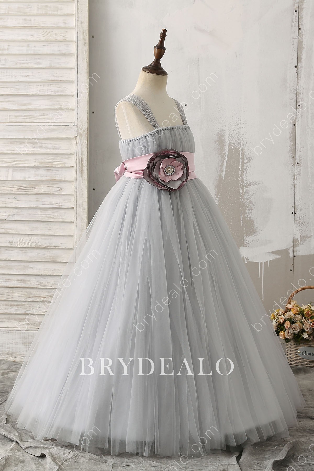 Bloom Grey Tulle Floor Length Girl Dress