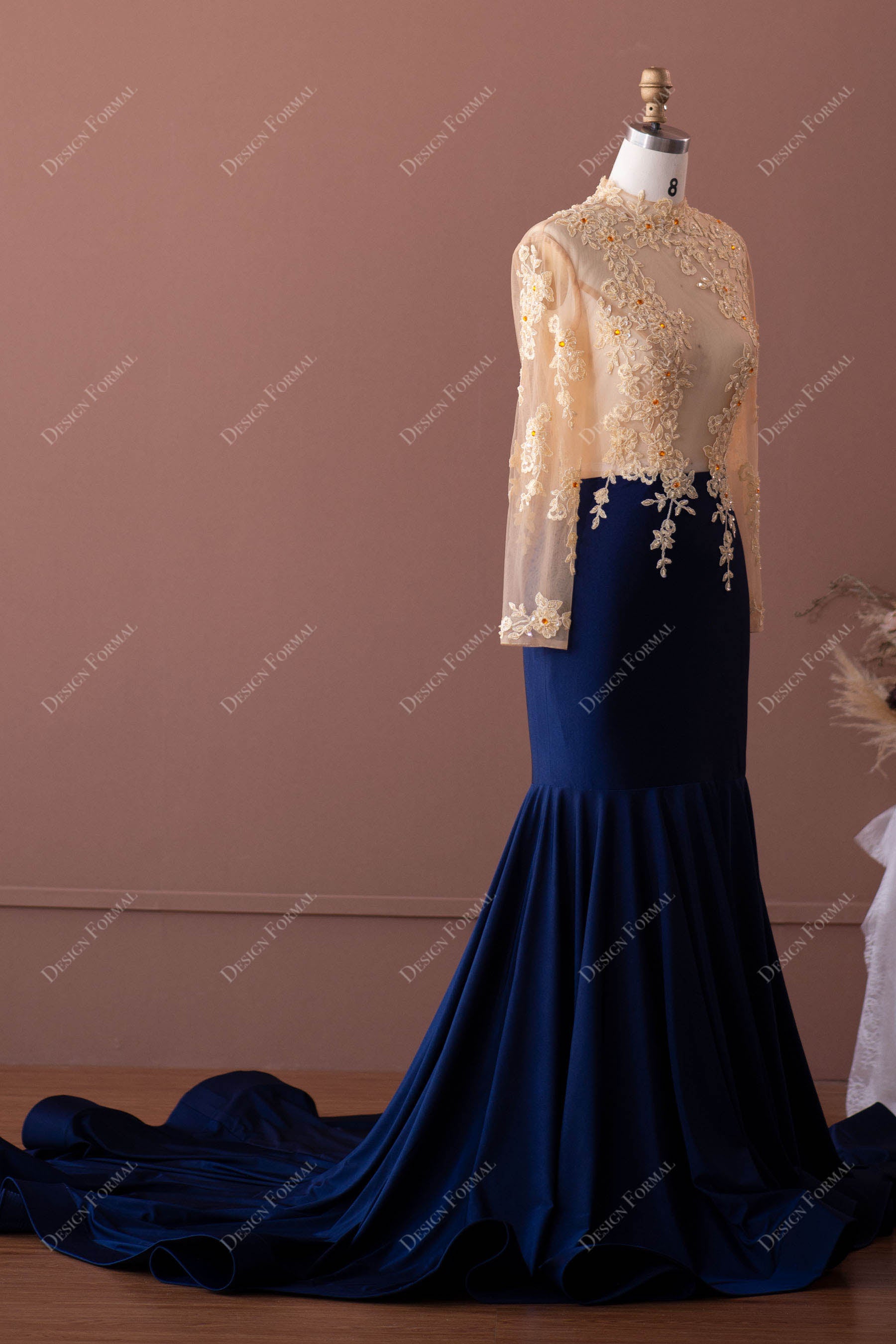 blue velvet horsehair mermaid dress