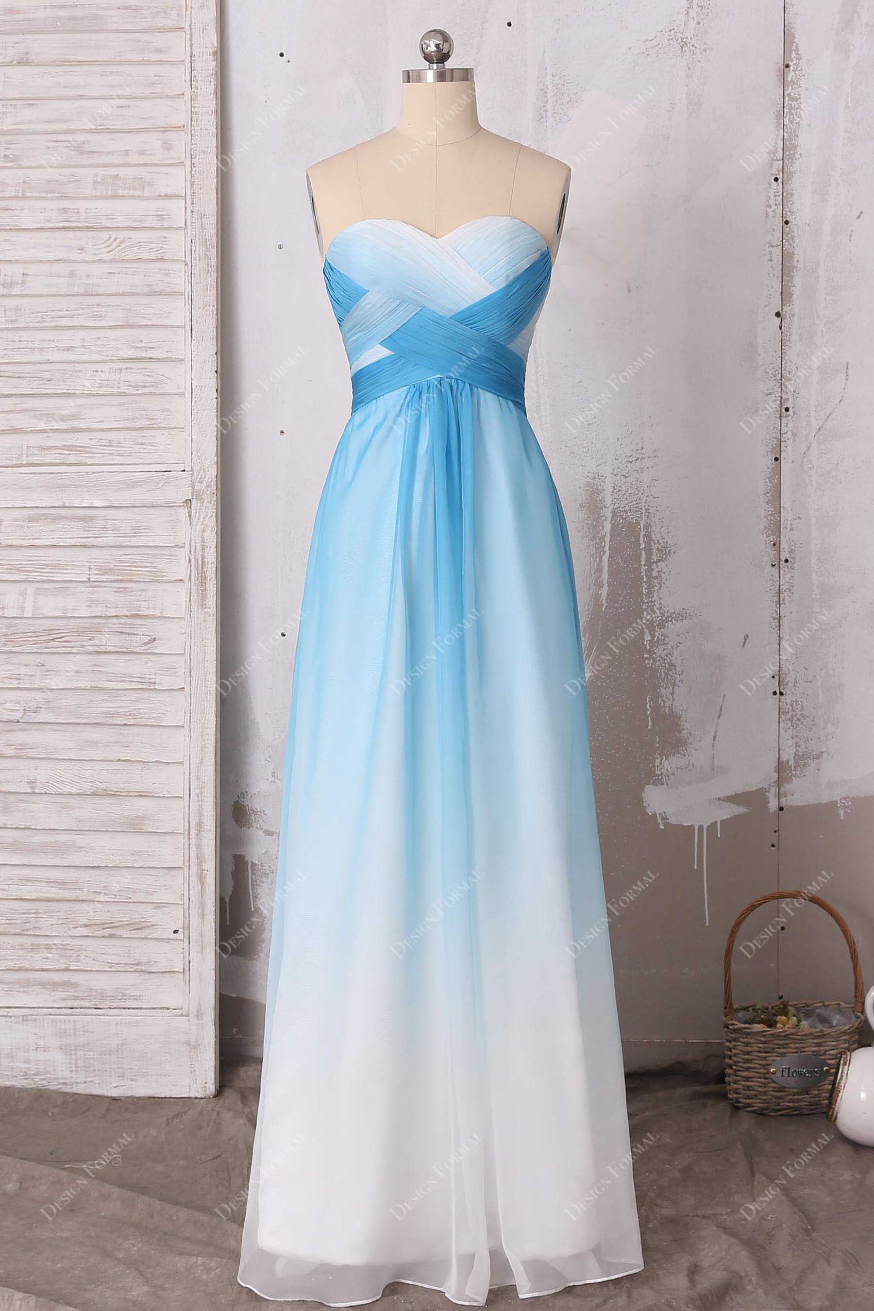Criss-cross Blue to White Ombre Chiffon Long Bridesmaid Evening Dress Criss-cross Blue to White Ombre Chiffon Long Bridesmaid Evening Dress