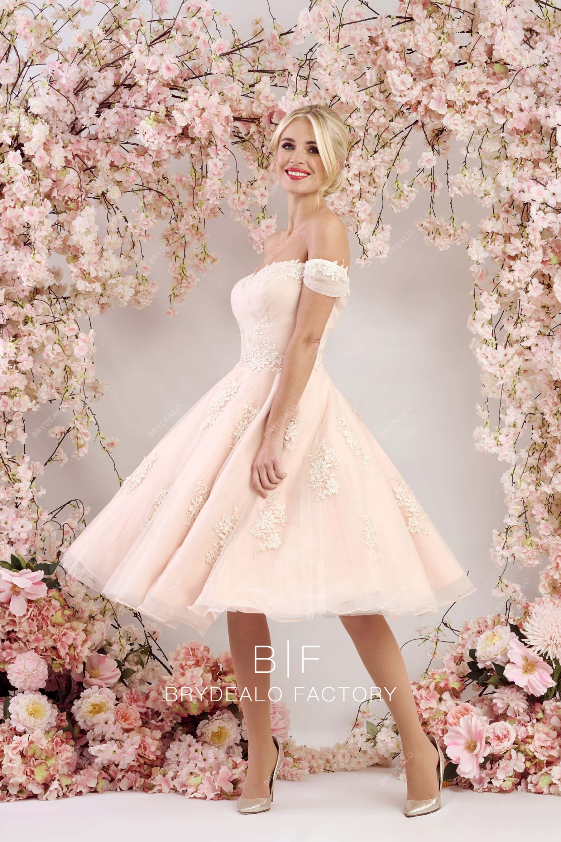 cute pearl pink short casual wedding dress