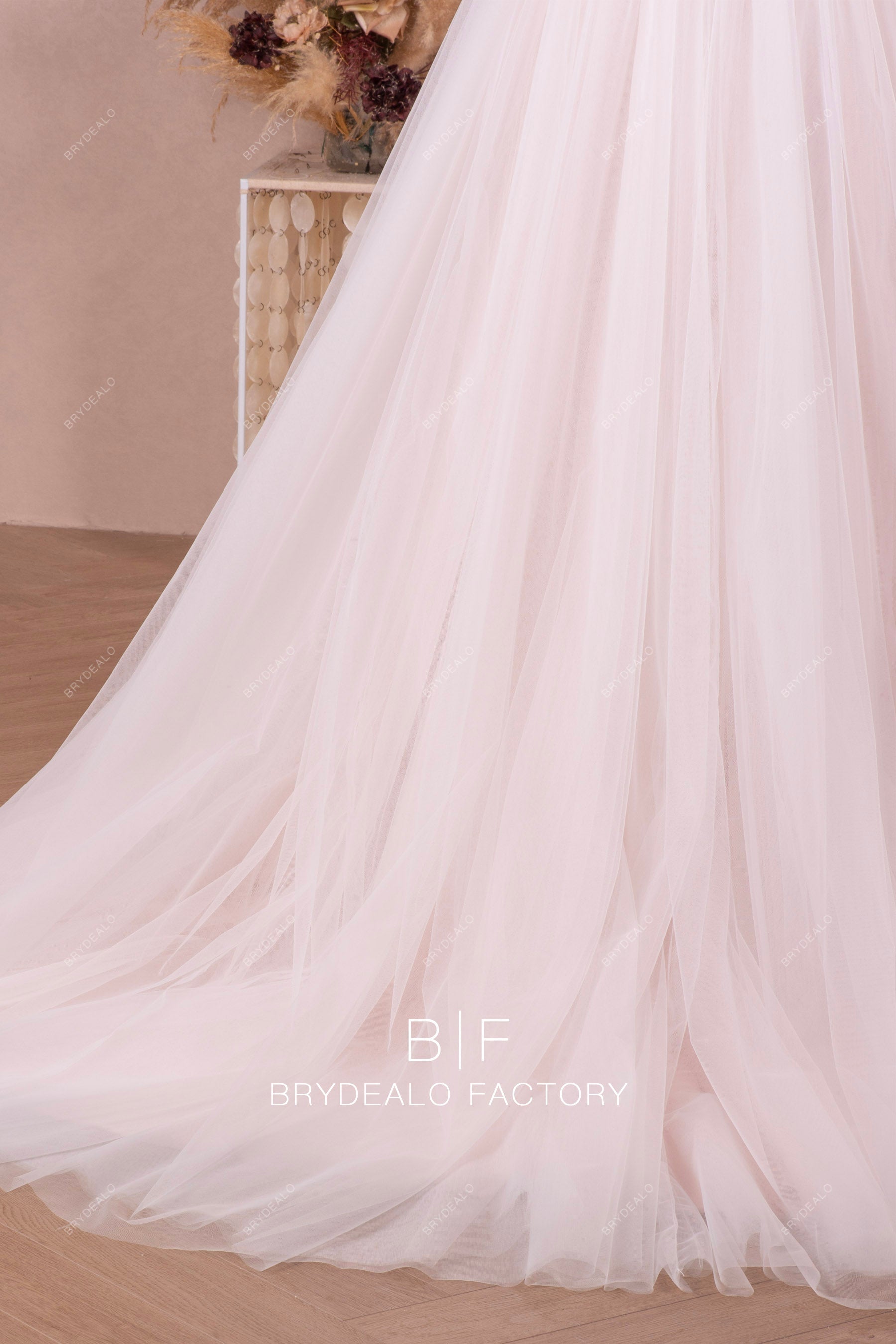 short train blushing tulle bridal overskirt