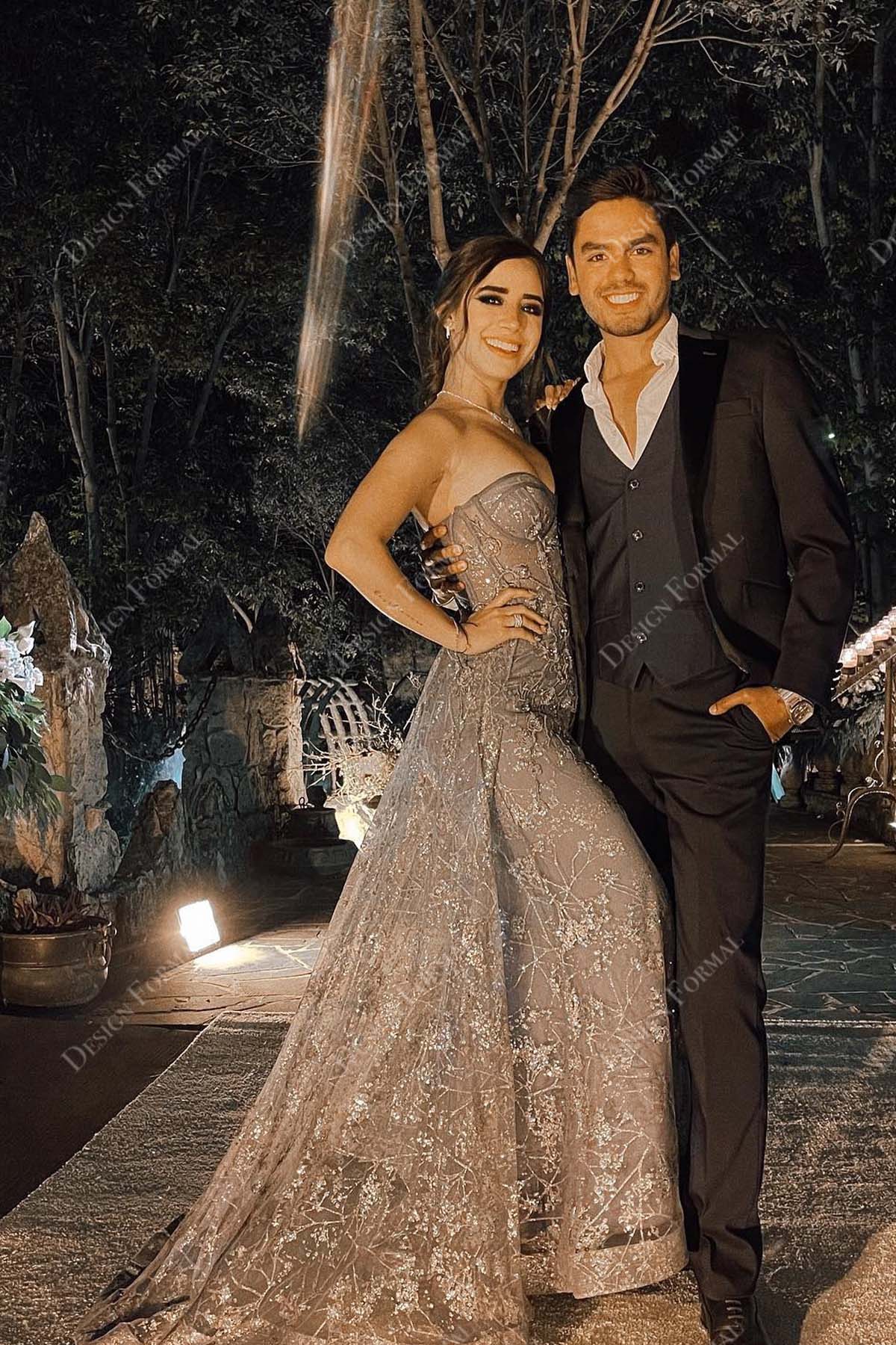 Brown Sequin Lace Strapless Prom Dress with Overskirt Brown Sequin Lace Strapless Prom Dress with Overskirt