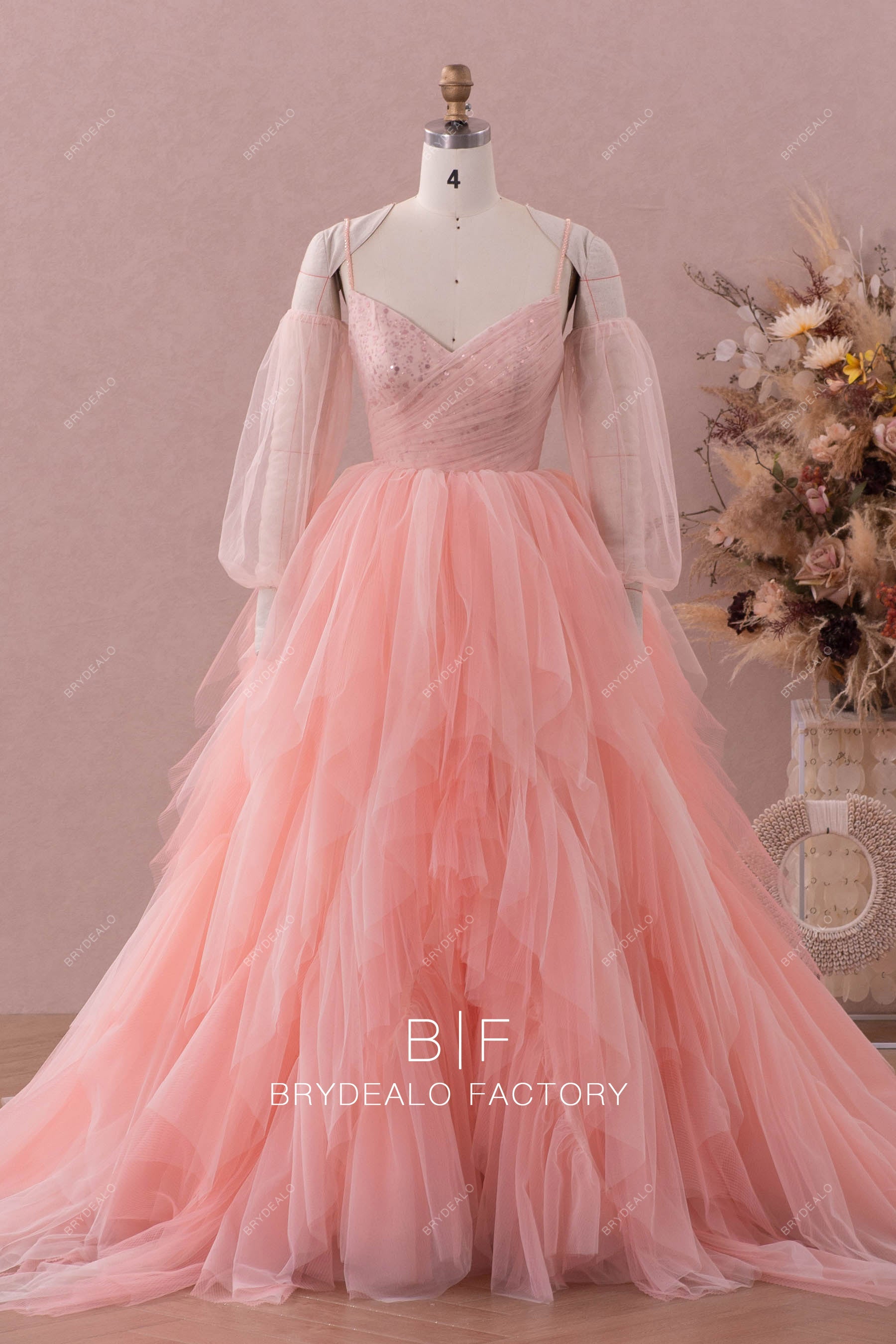 strapless open back dress Pink Off Shoulder Bubble Sleeves Celebrity Ruffles Prom Wedding Gown, Light Ivory