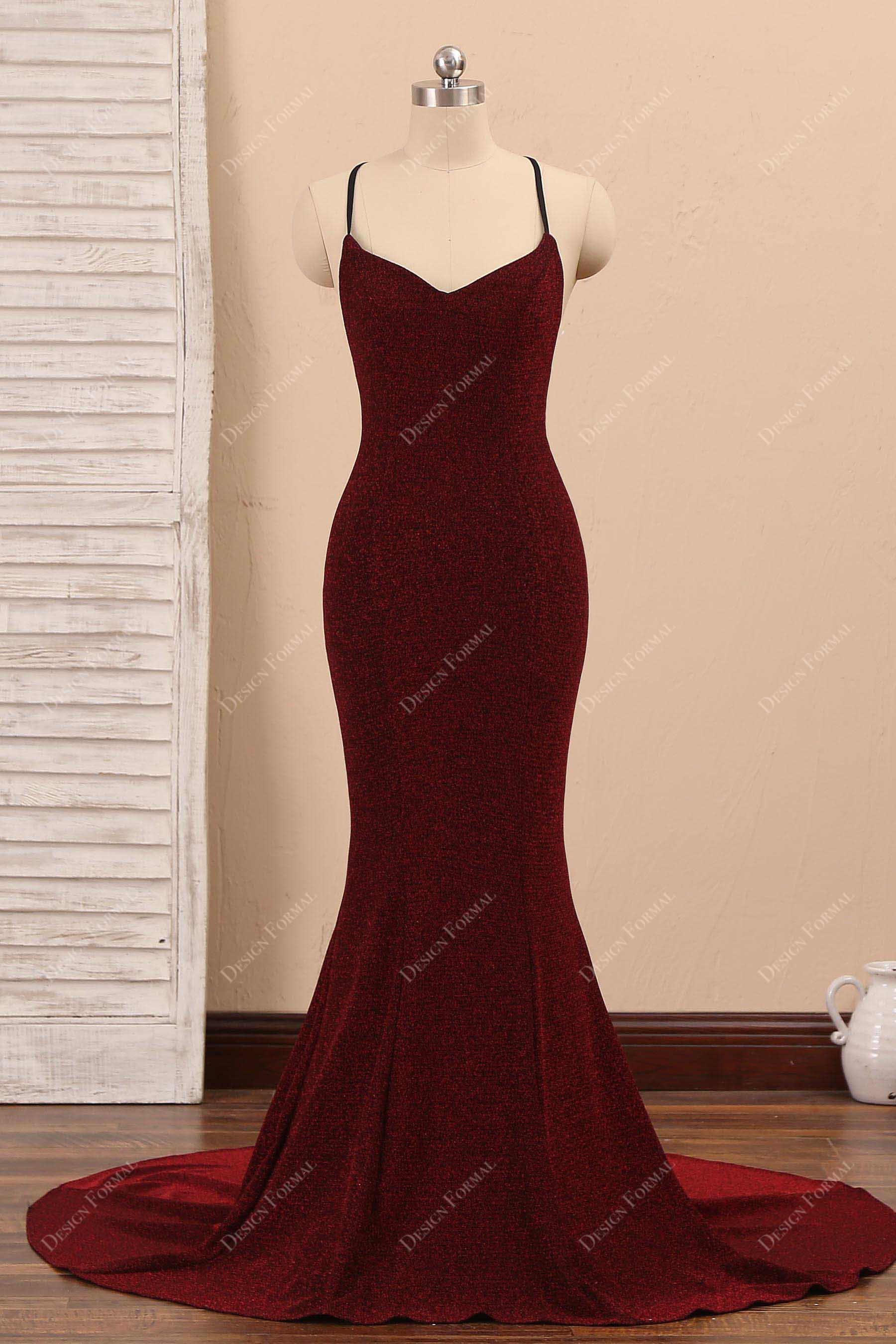 Burgundy Glitter Mermaid Spaghetti Strap Trendy Simple Dress Burgundy Glitter Mermaid Spaghetti Strap Trendy Simple Dress
