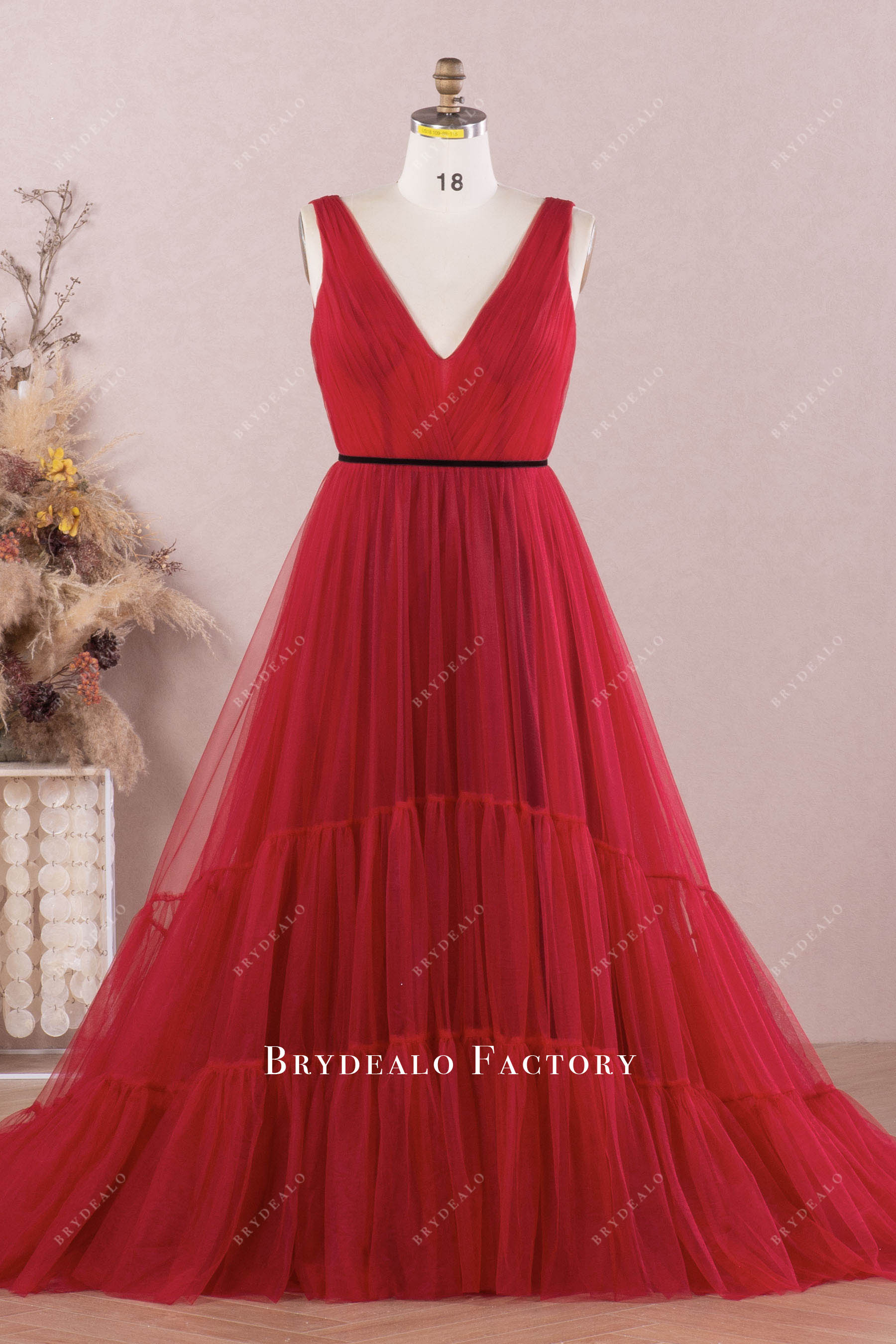 Plus Size Burgundy Tulle V-neck Long Bridesmaid Dress Plus Size Burgundy Tulle V-neck Long Bridesmaid Dress
