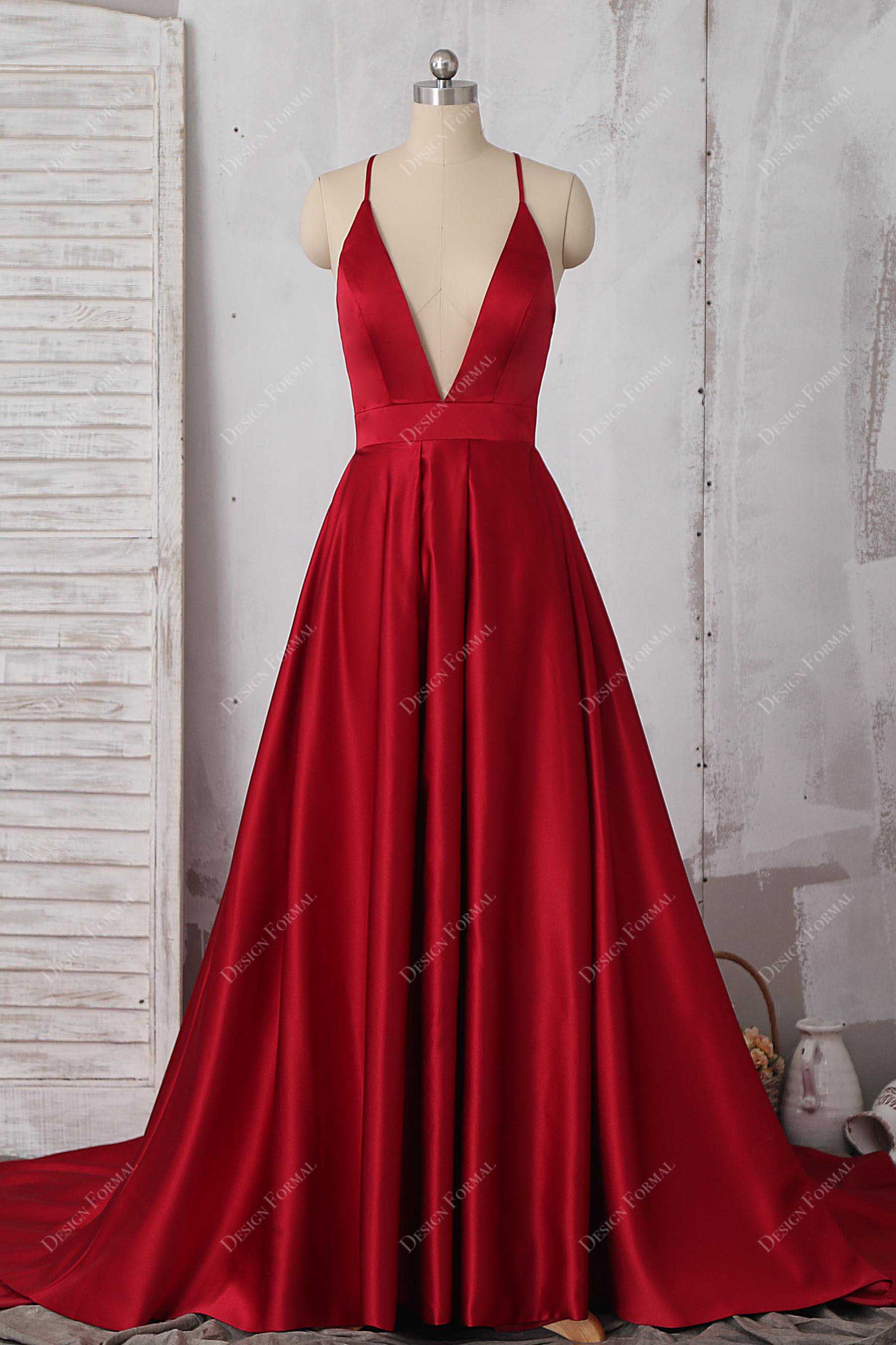 Red Sexy Asymmetrical Plunging Neck High Low Prom Dress Holiday Dress OM105 main image 0