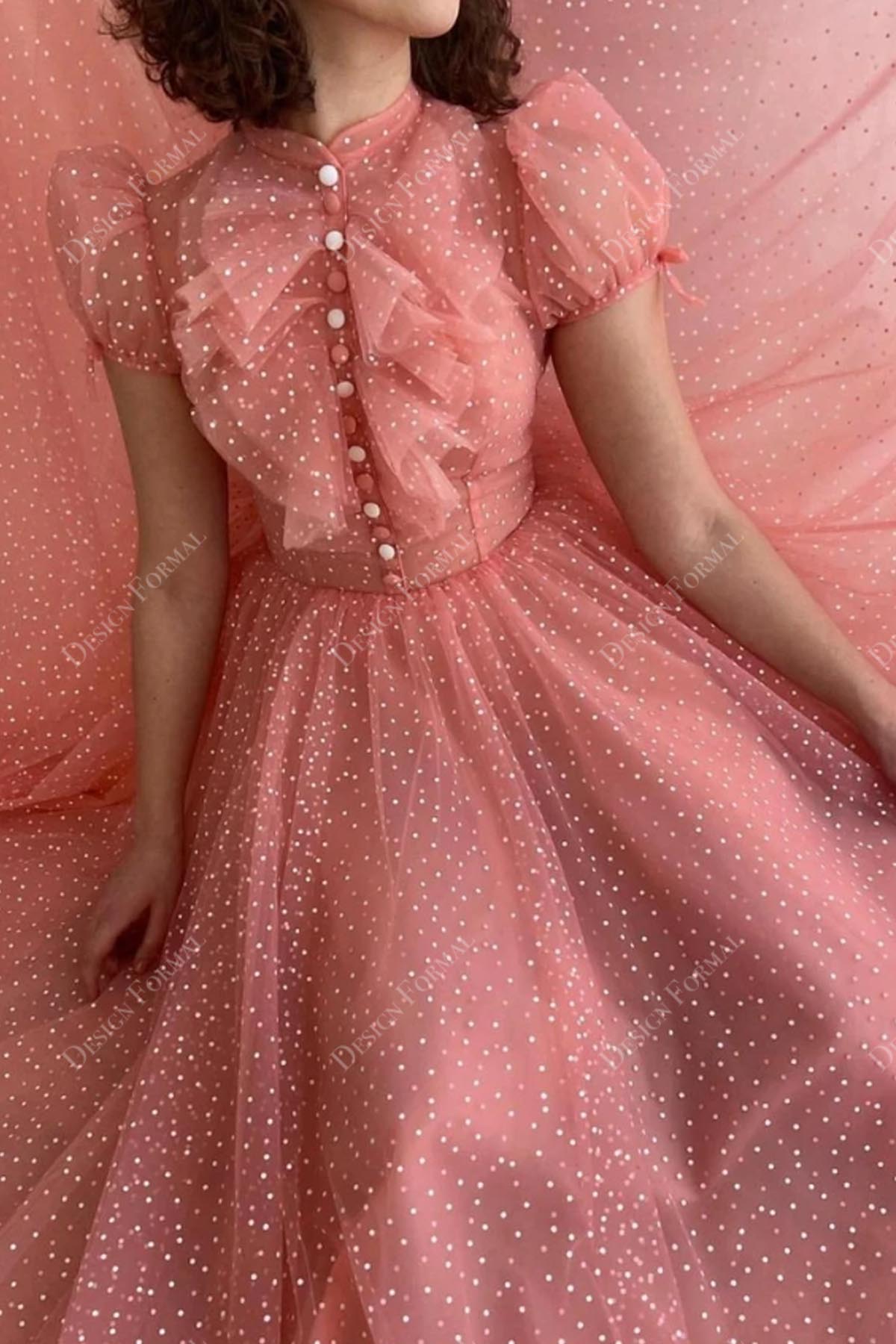 A-line Halter Tulle Tiered Short Dress Peach
