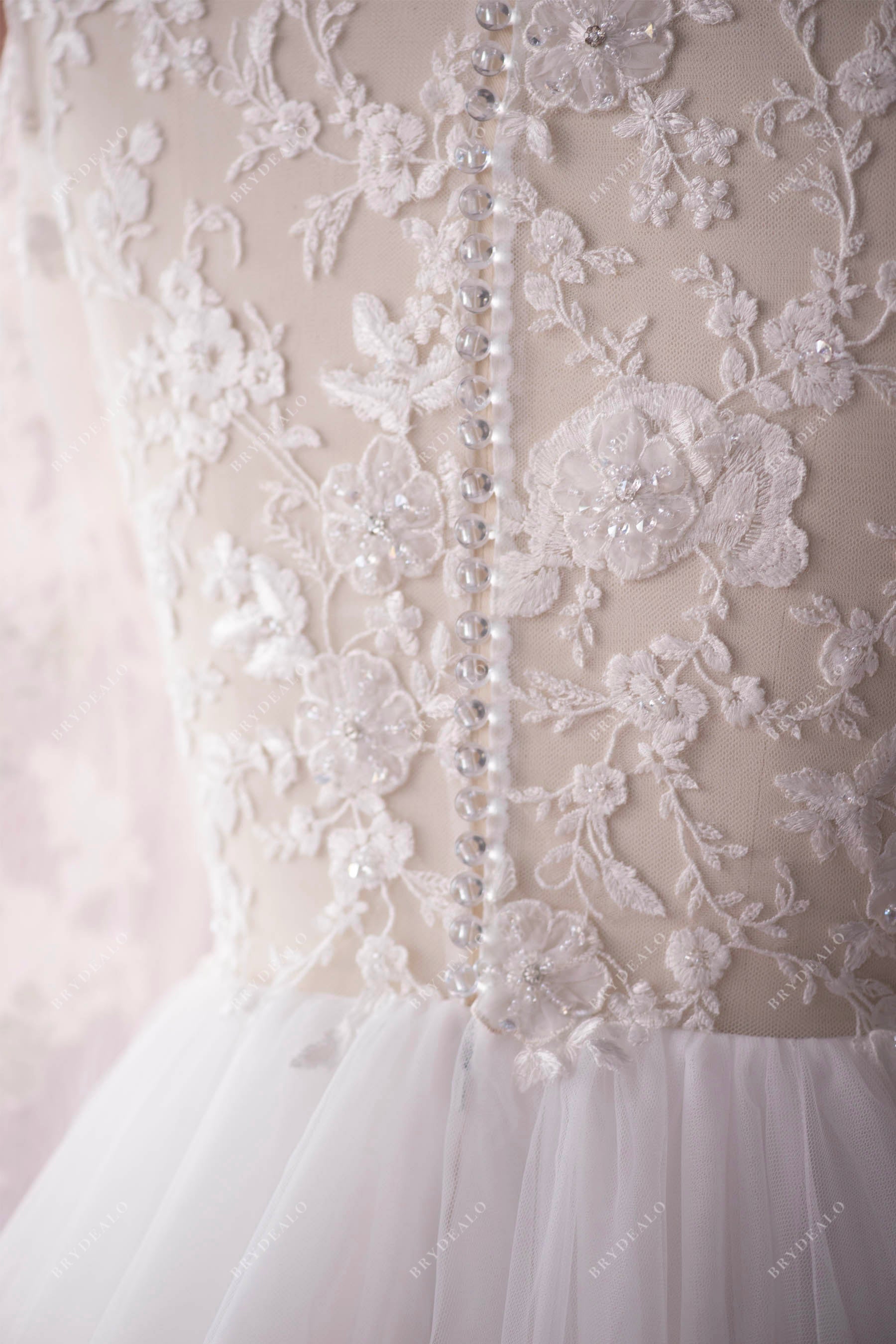 trendy buttoned lace back wedding dress