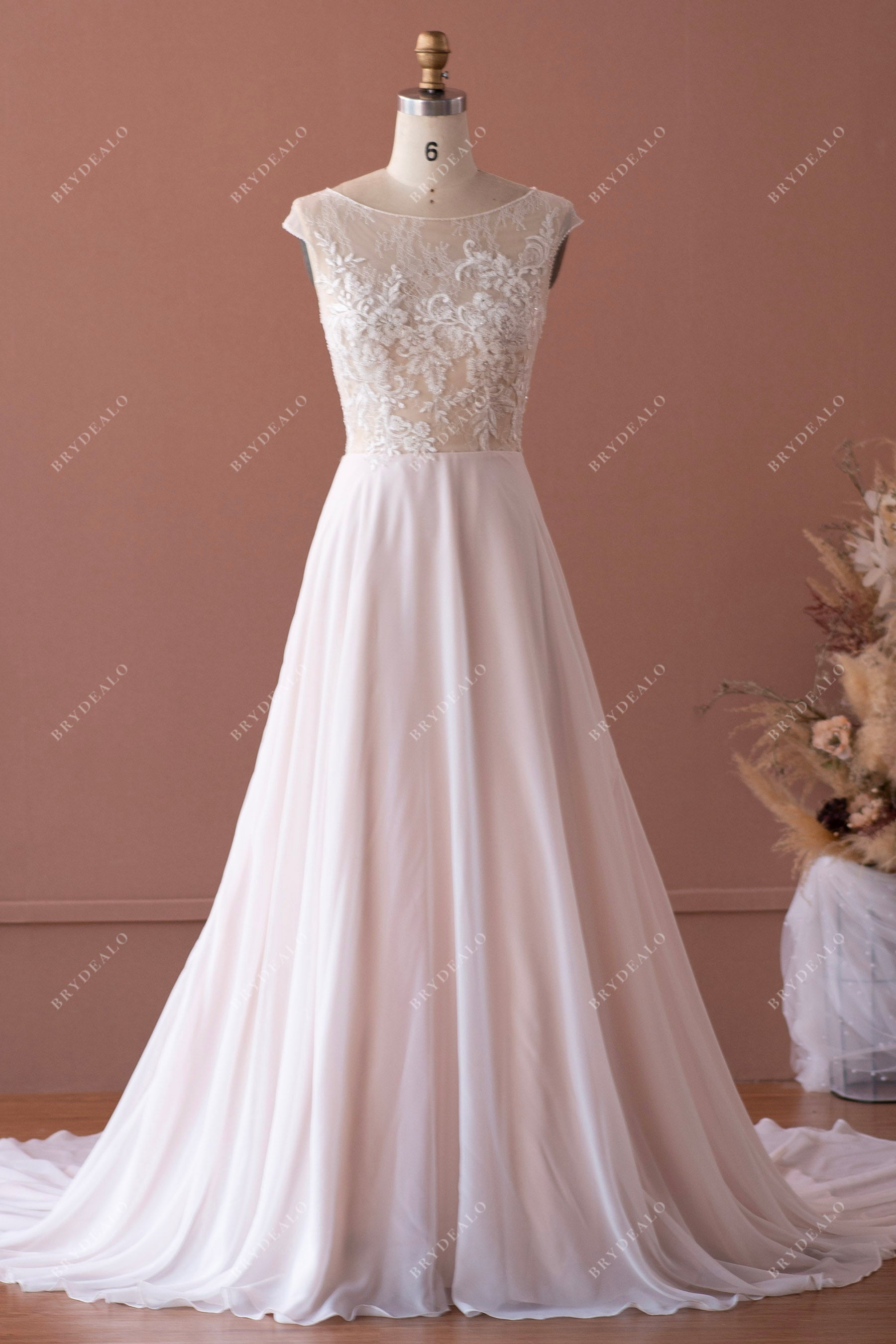 designer illusion bateau neck wedding dress