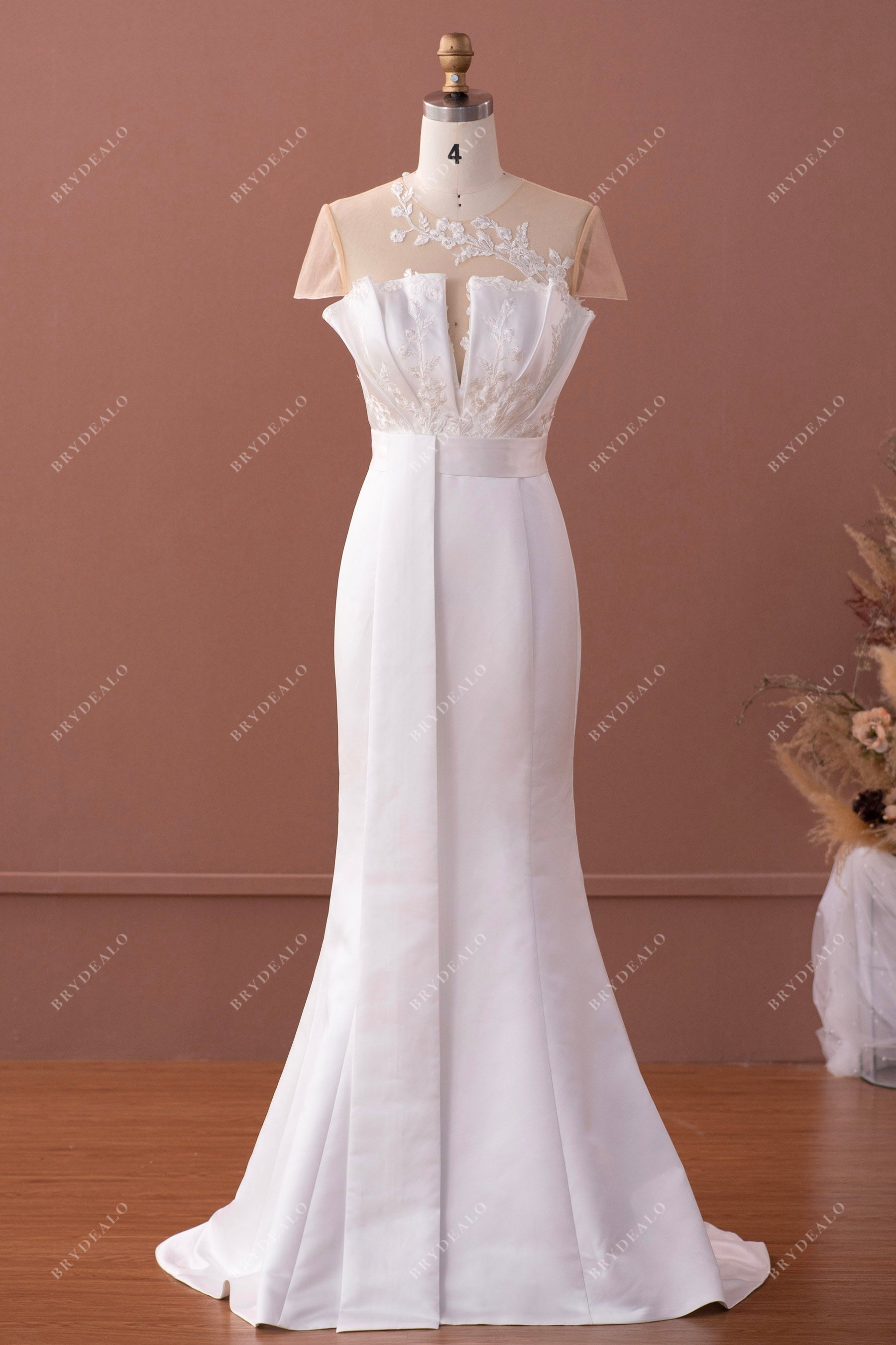 Designer Ruffled Applique Satin Unique Mermaid Bridal Gown