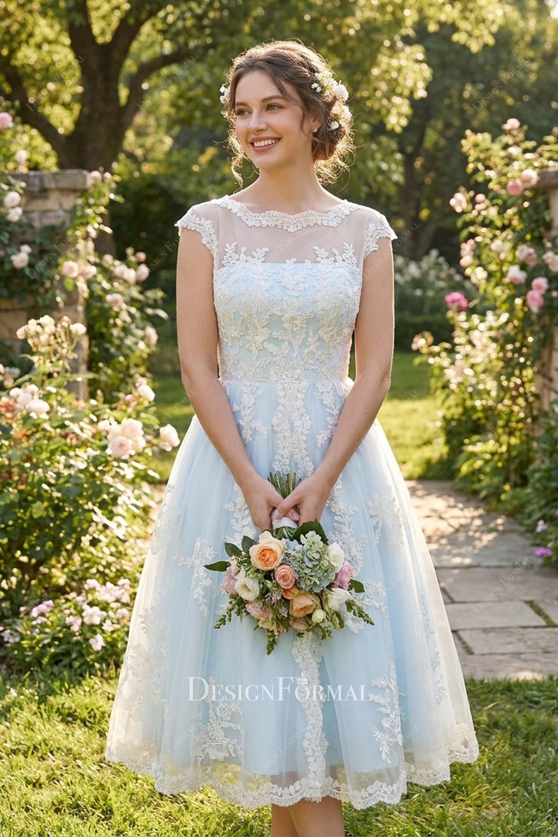 vintage cap sleeves short casual wedding dress