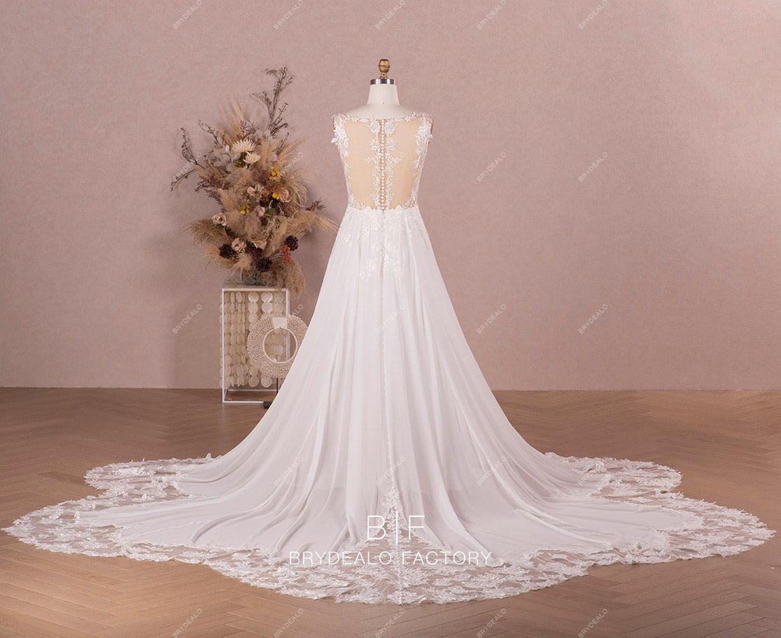 cathedral length cutout train lace boho wedding dress