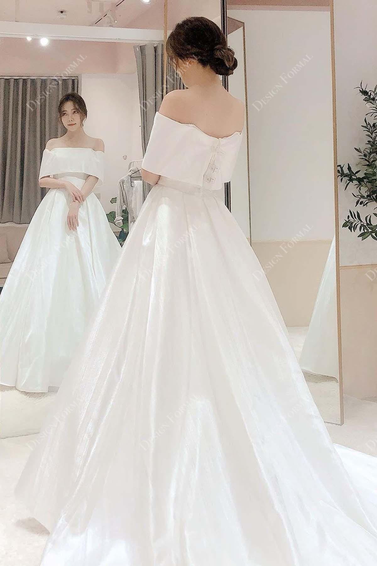 Chapel Train Taffeta Off-shoulder A-line Elegant Wedding Dress