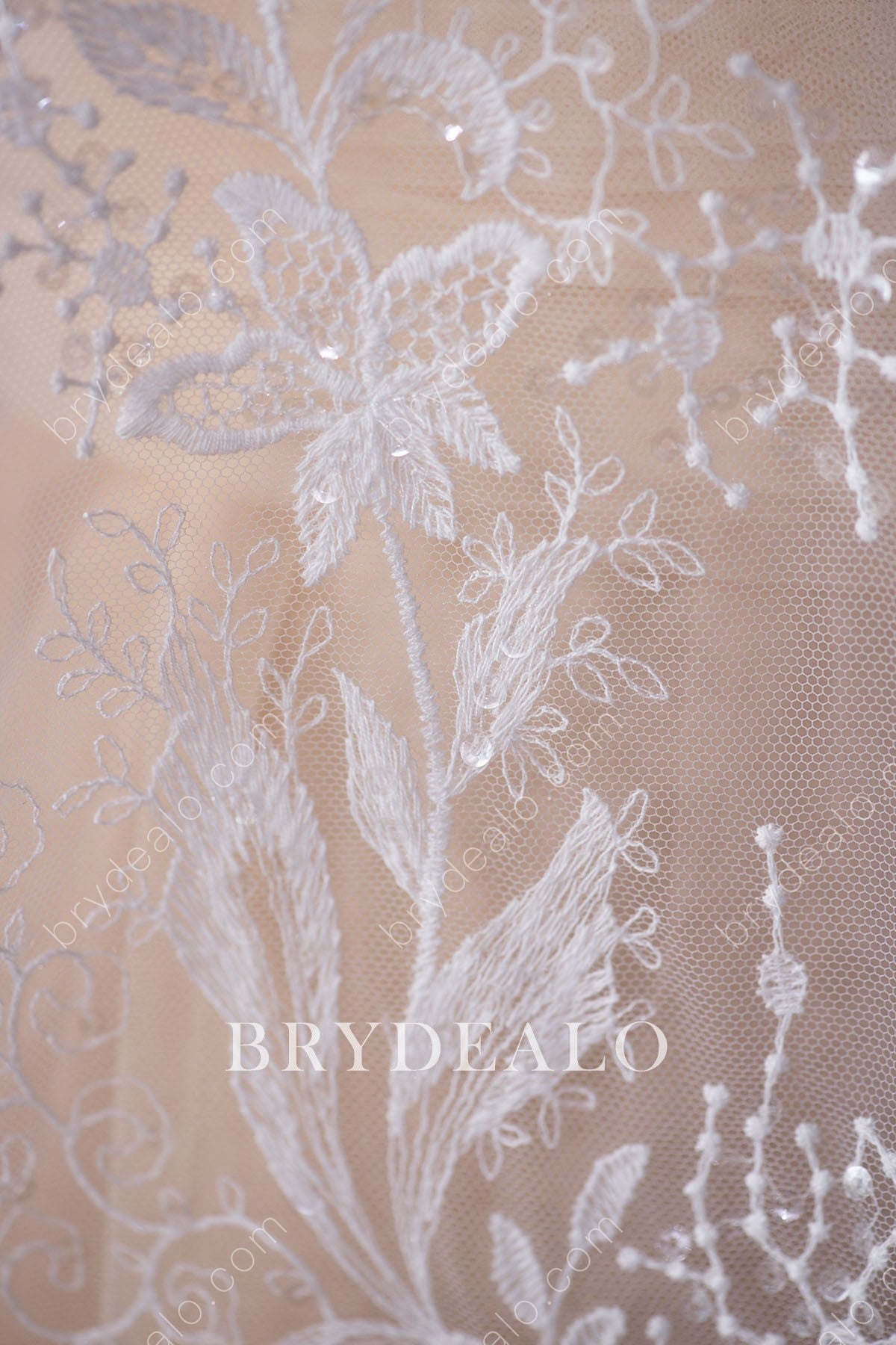 High Quality Sequined Floral Leafy Lace Fabric