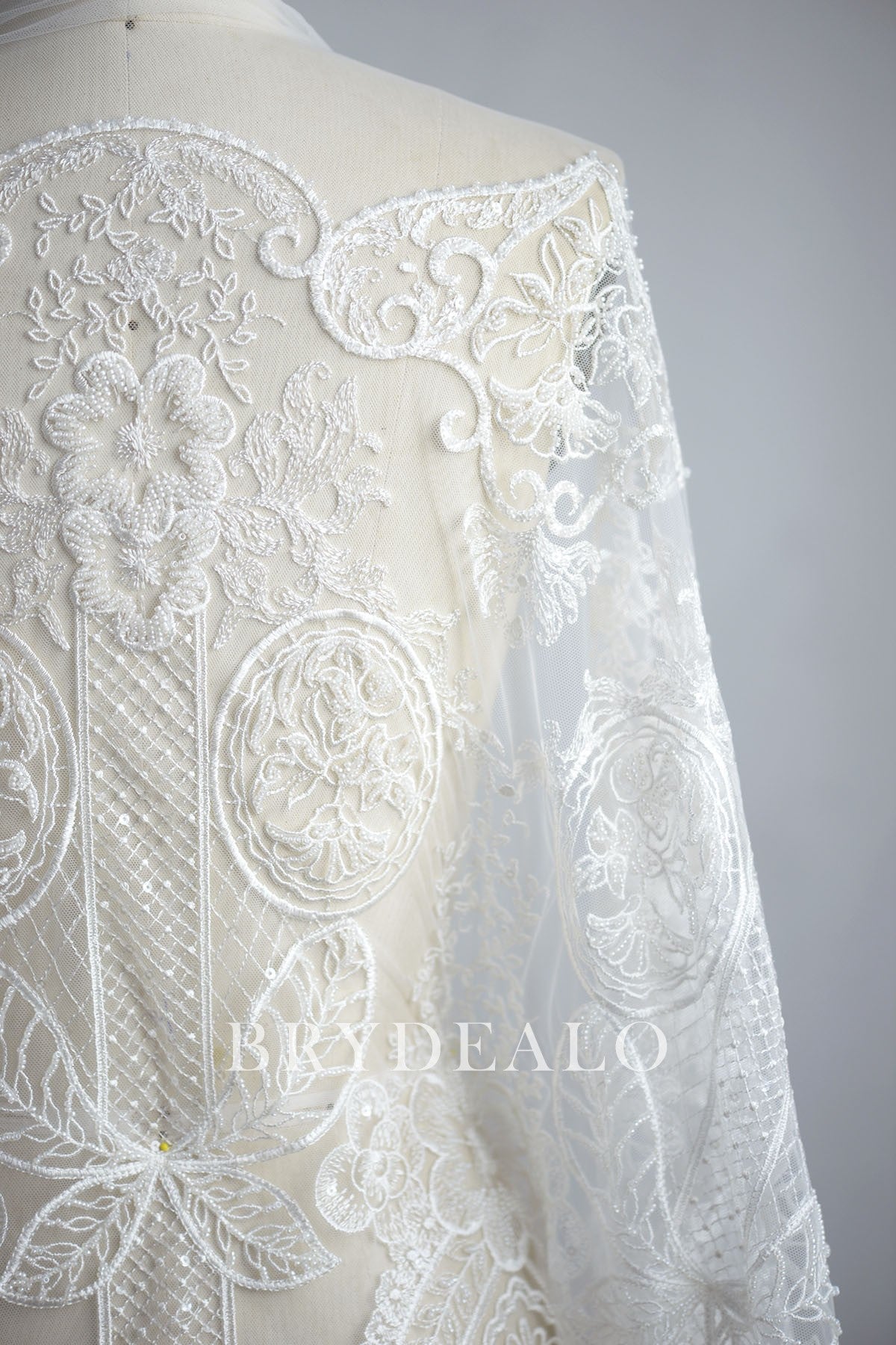 Beaded Double Border Bridal Lace Fabric by the yard