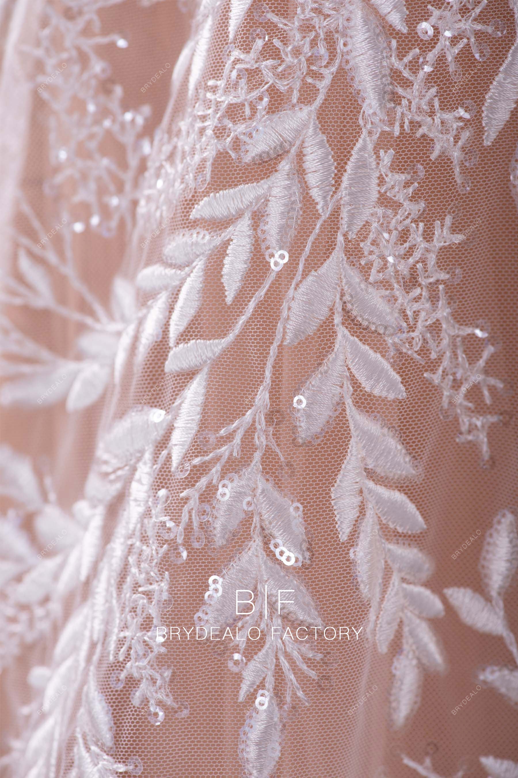 best clear sequin leaf embroidery lace online