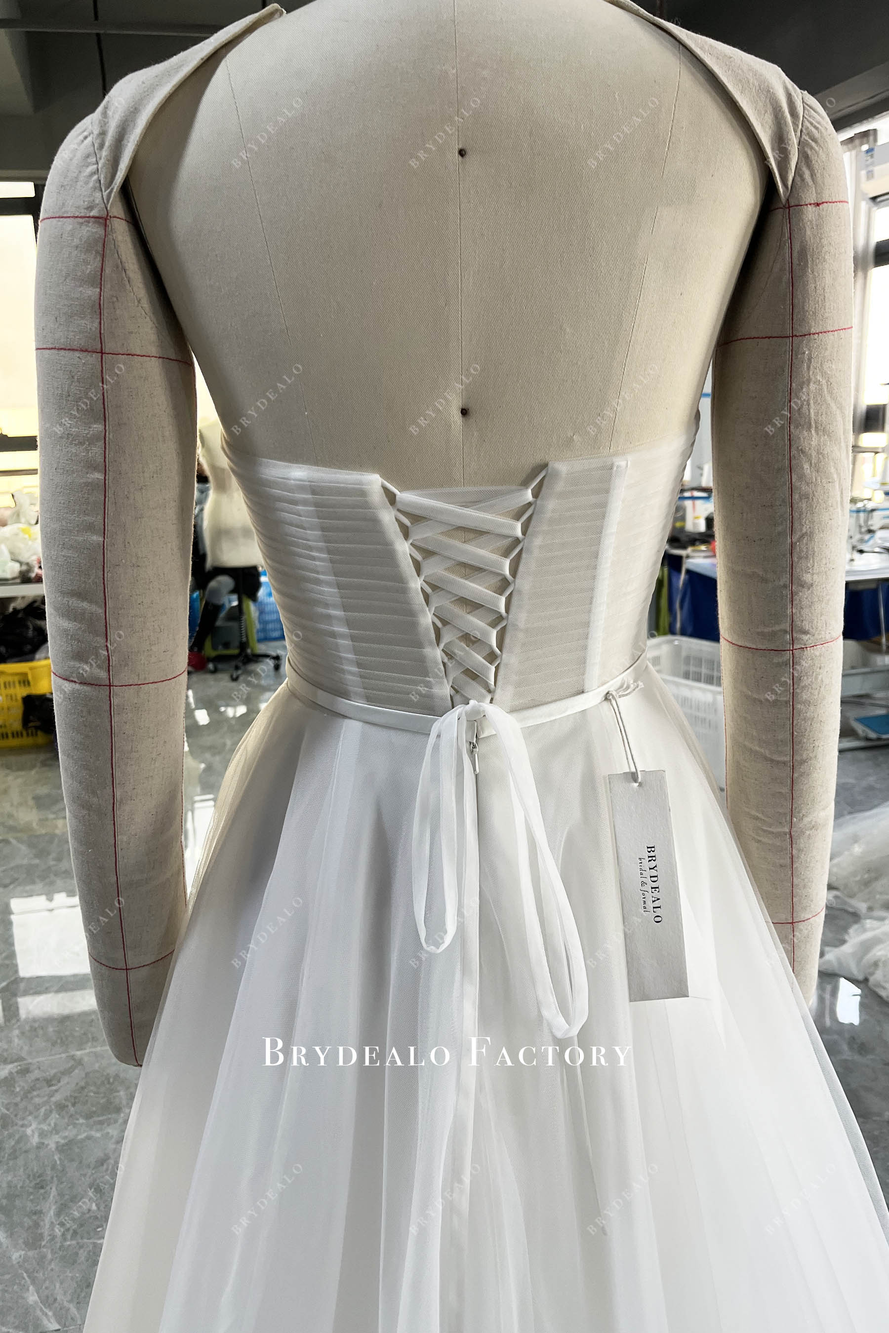 lace-up corset back tulle designer wedding dress