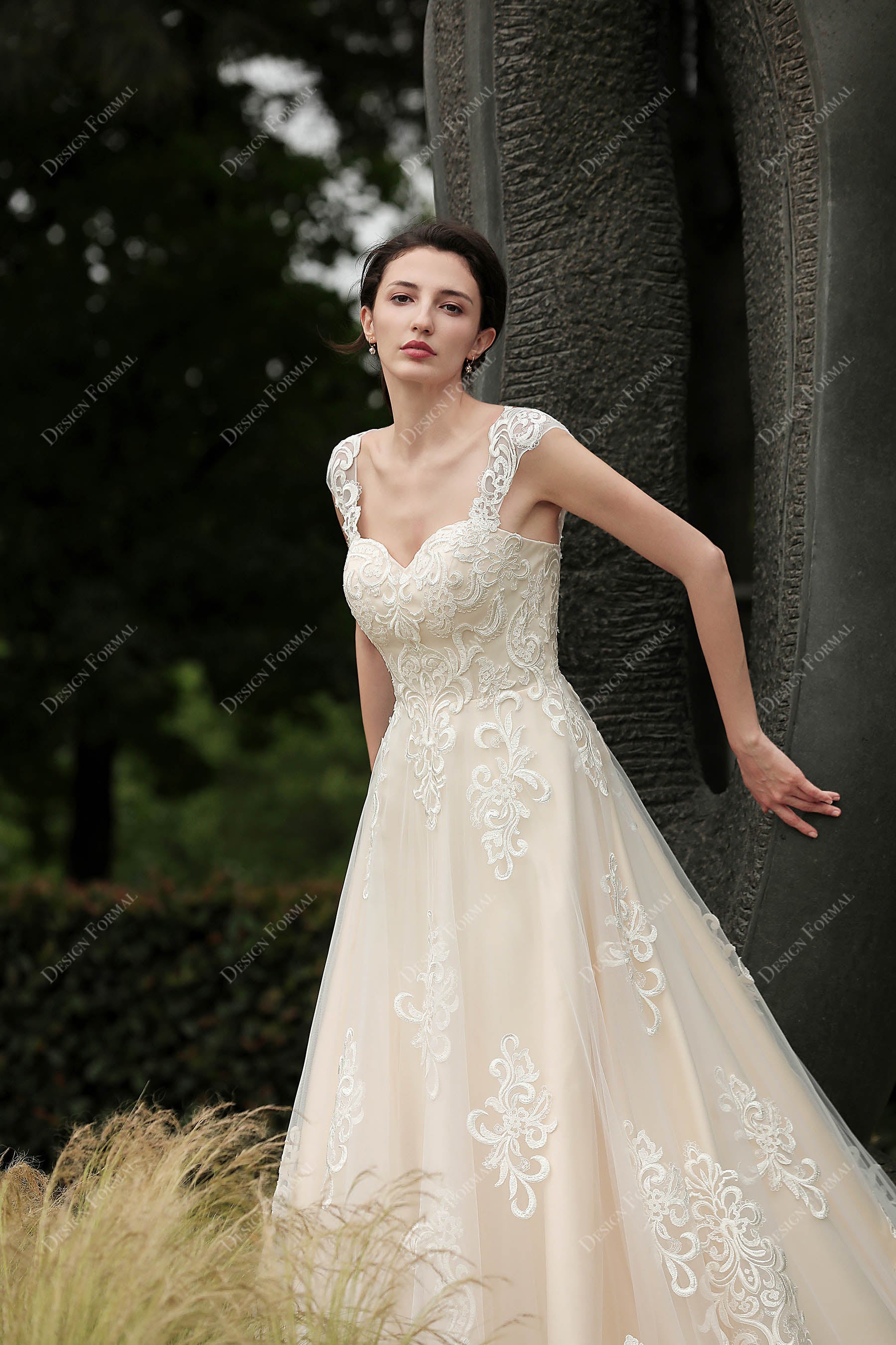 Champagne Corset Sweetheart Neck Bridal Dress