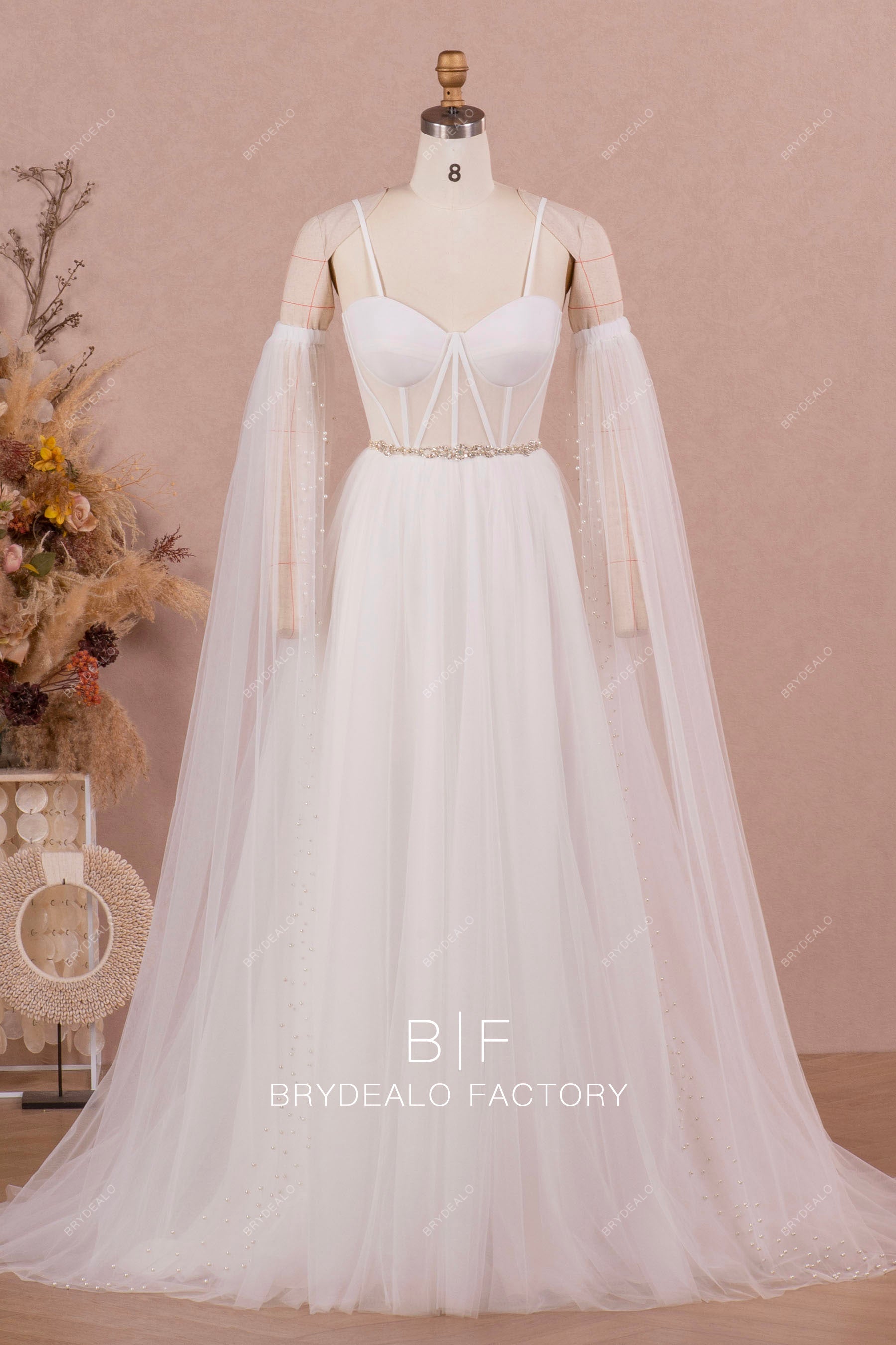Slit Long Sleeves Designer Illusion Corset Convertible Wedding Dress Slit Long Sleeves Designer Illusion Corset Convertible Wedding Dress