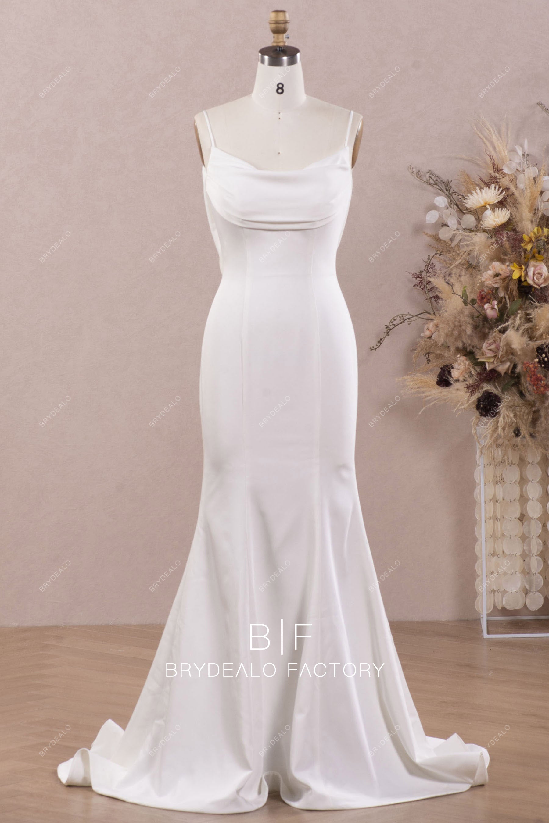 Cowl Neck Thin Straps Elegant Crepe Mermaid Fall Bridal Gown Cowl Neck Thin Straps Elegant Crepe Mermaid Fall Bridal Gown