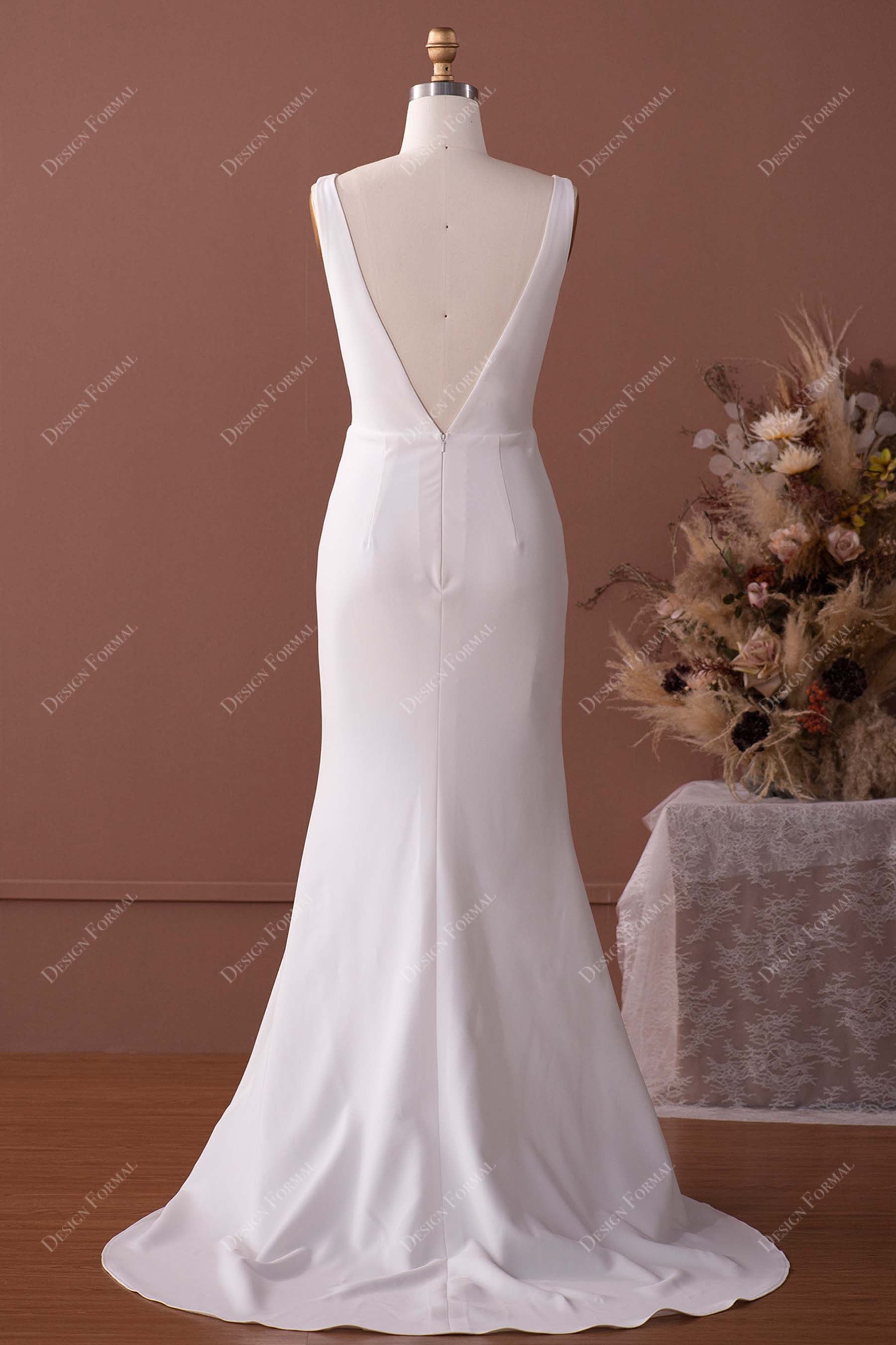 crepe mermaid V-back wedding dress