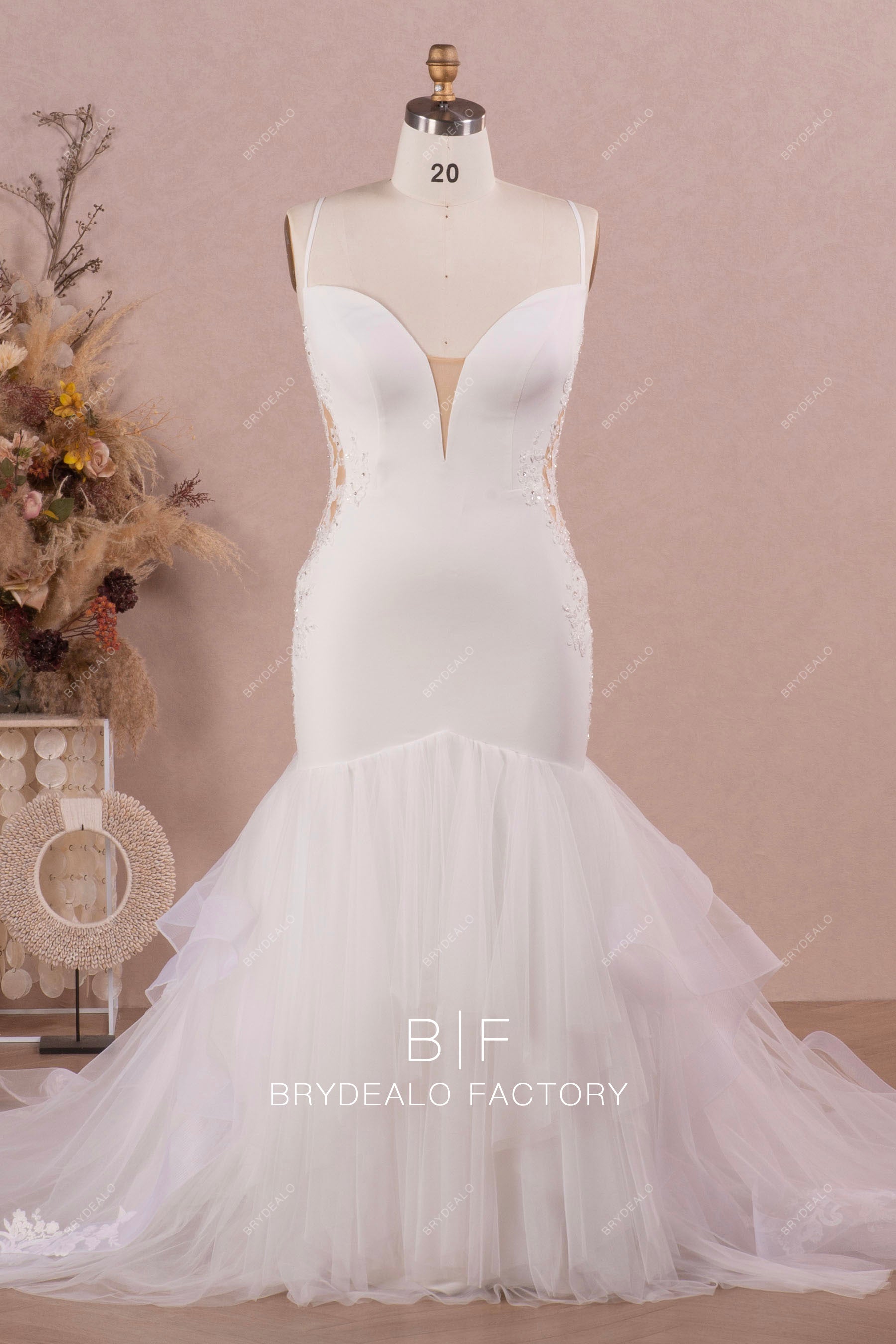 Plus Size Spaghetti Strap Crepe Trumpet Wedding Dress