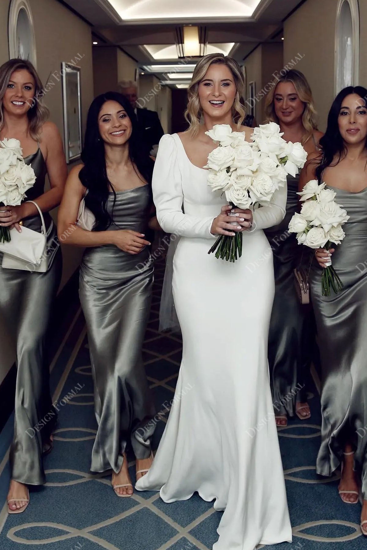 crepe puffy sleeve mermaid wedding dress