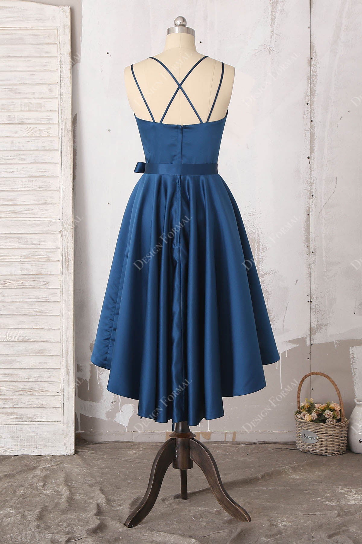 crisscross back satin cocktail dress