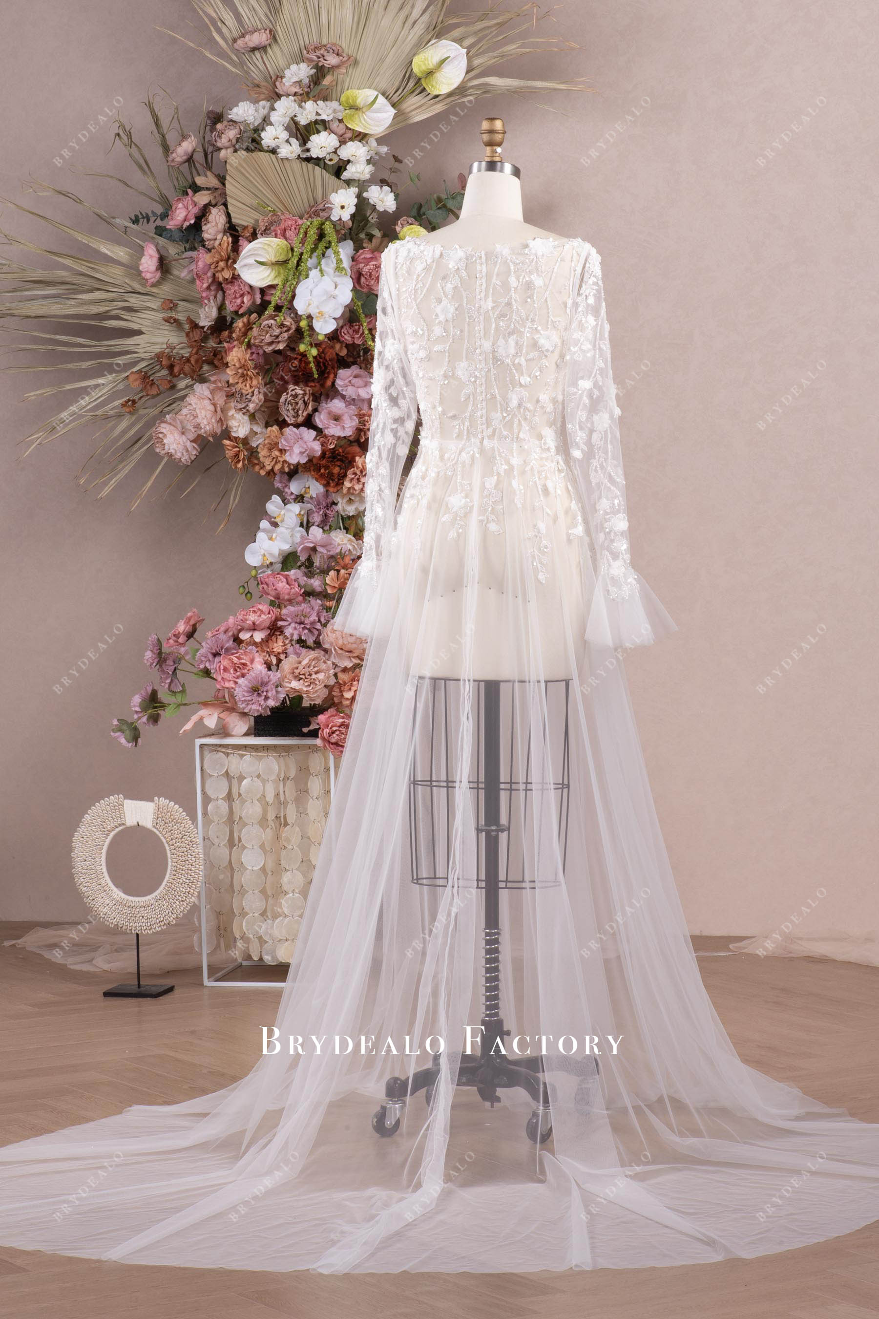 crystal back A-line long train bridal robe