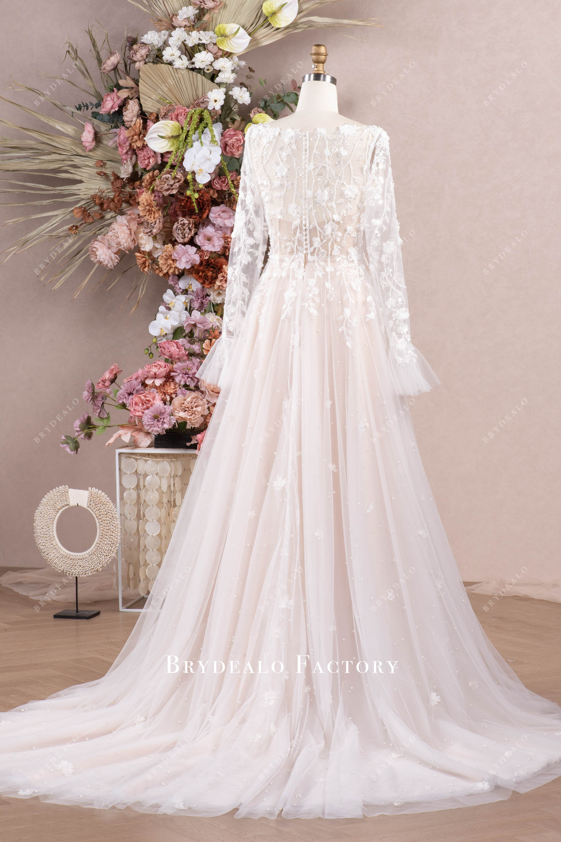 illusion back long train Convertible Wedding Dress