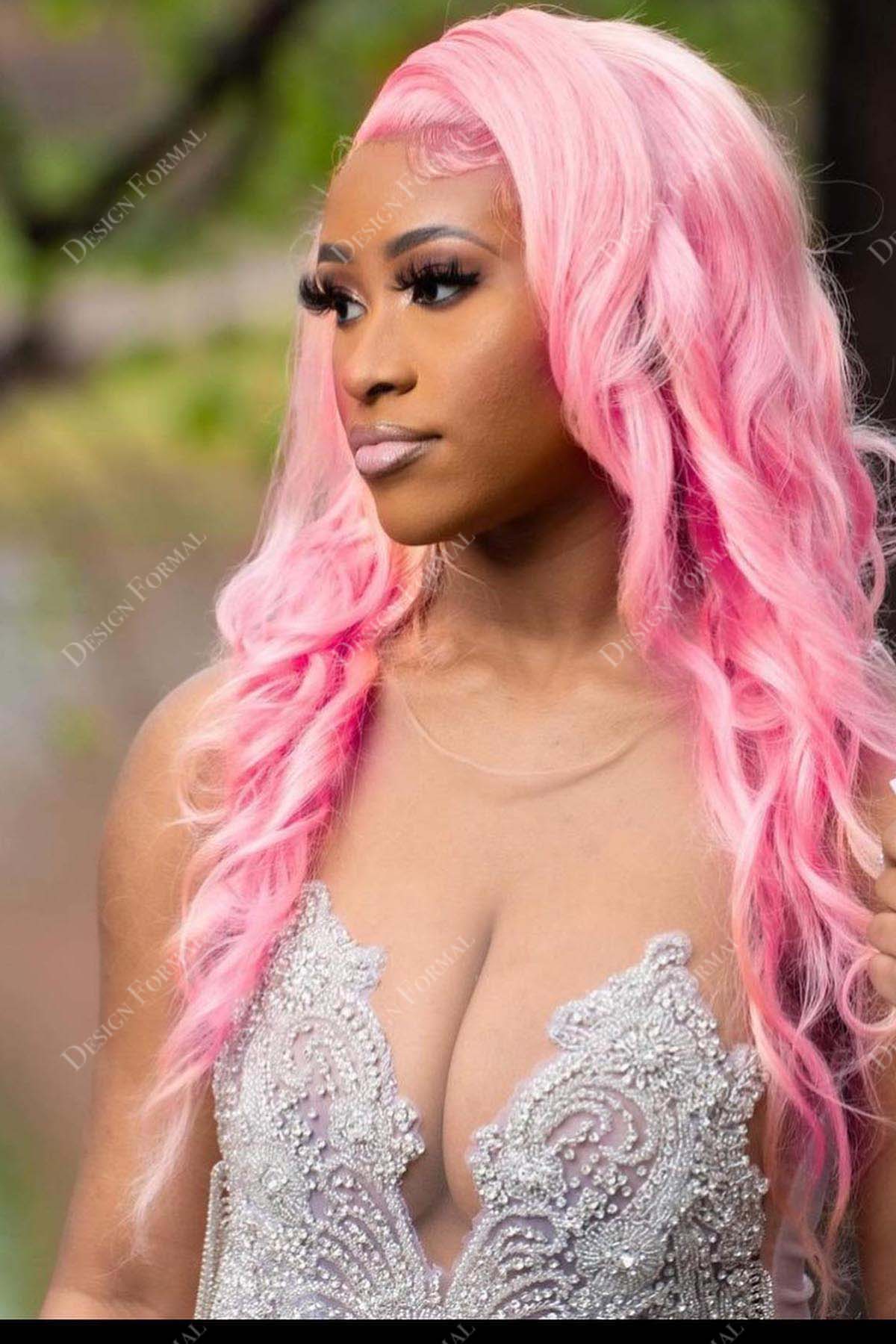 crystals beaded illusion plunging neck bodice