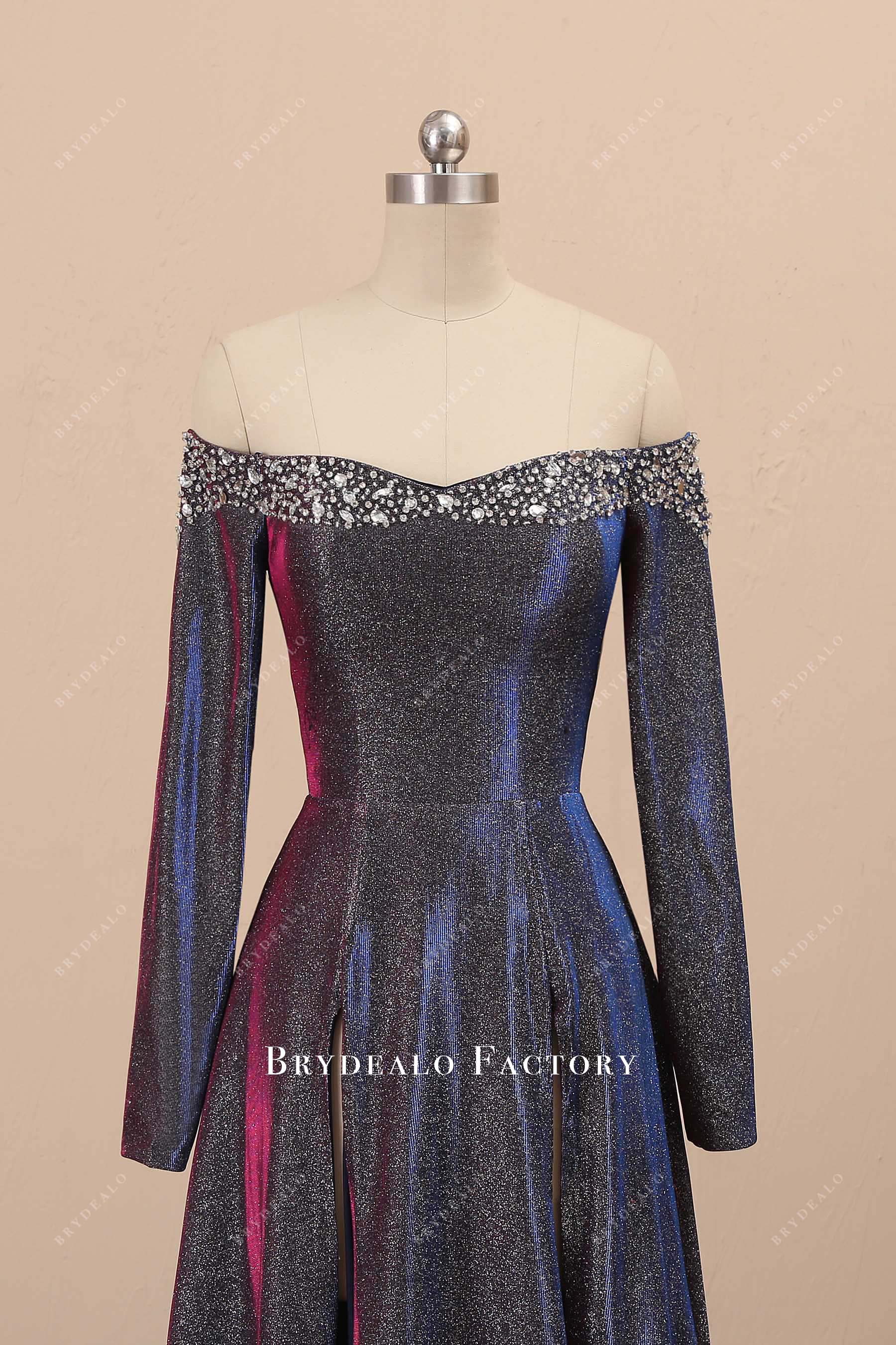 Crystals Off Shoulder Glitter Prom Dress