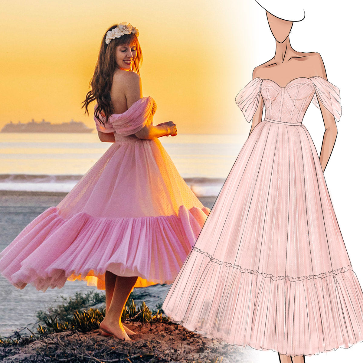 custom-made prom dresses sketch drawing photo