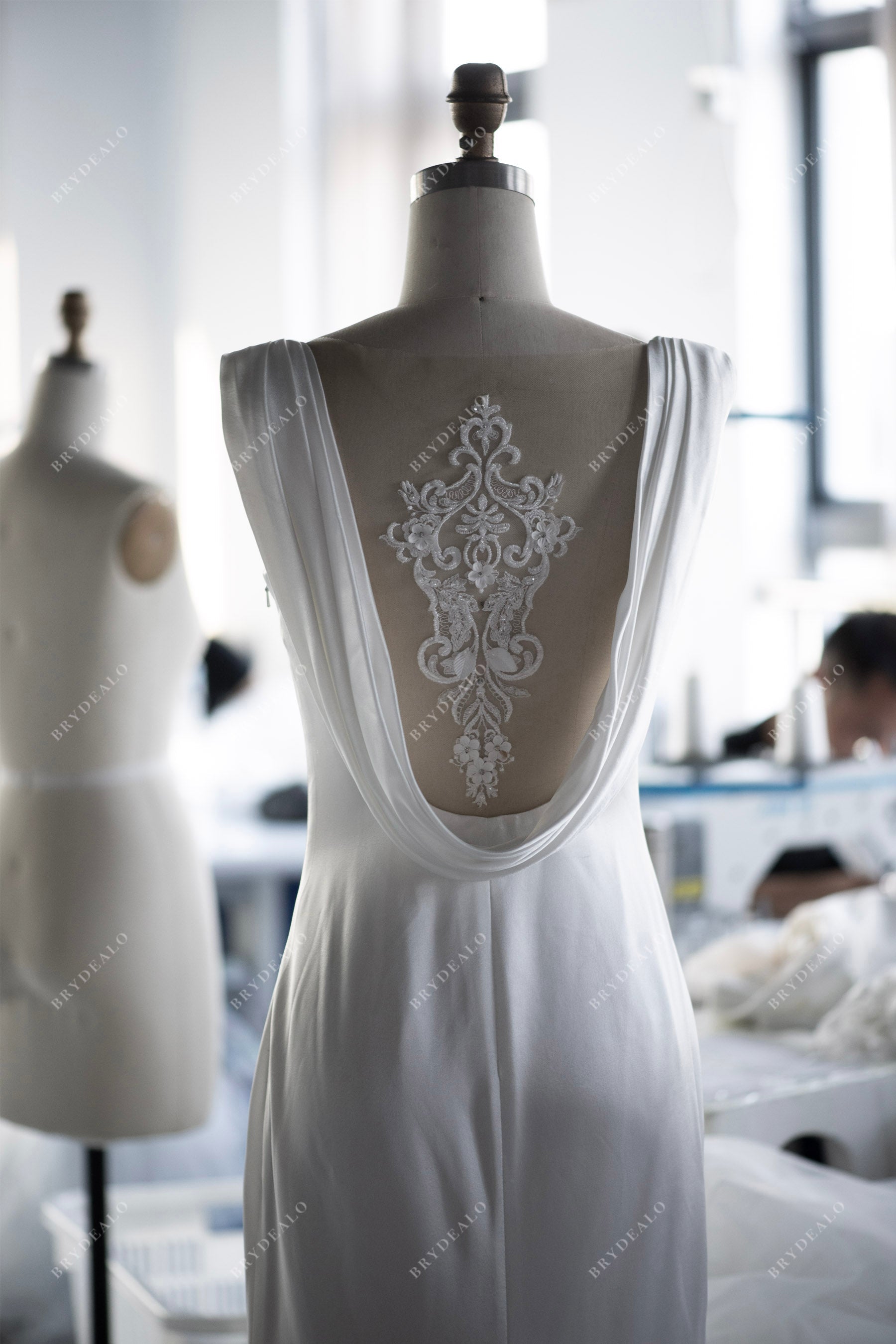 custom cowl back vintage satin wedding dress