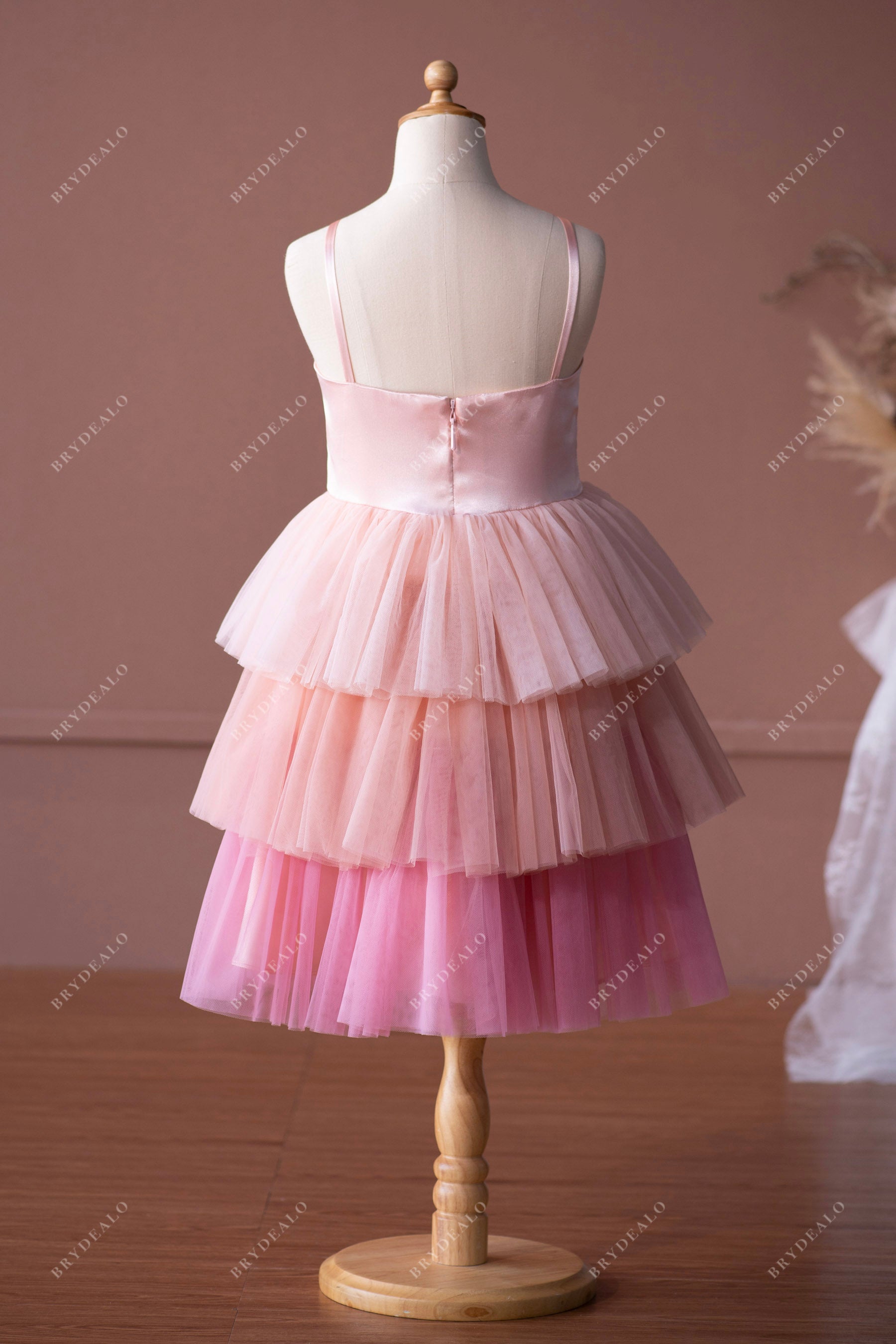 cute pink ombre knee length satin tulle flower girl dress online