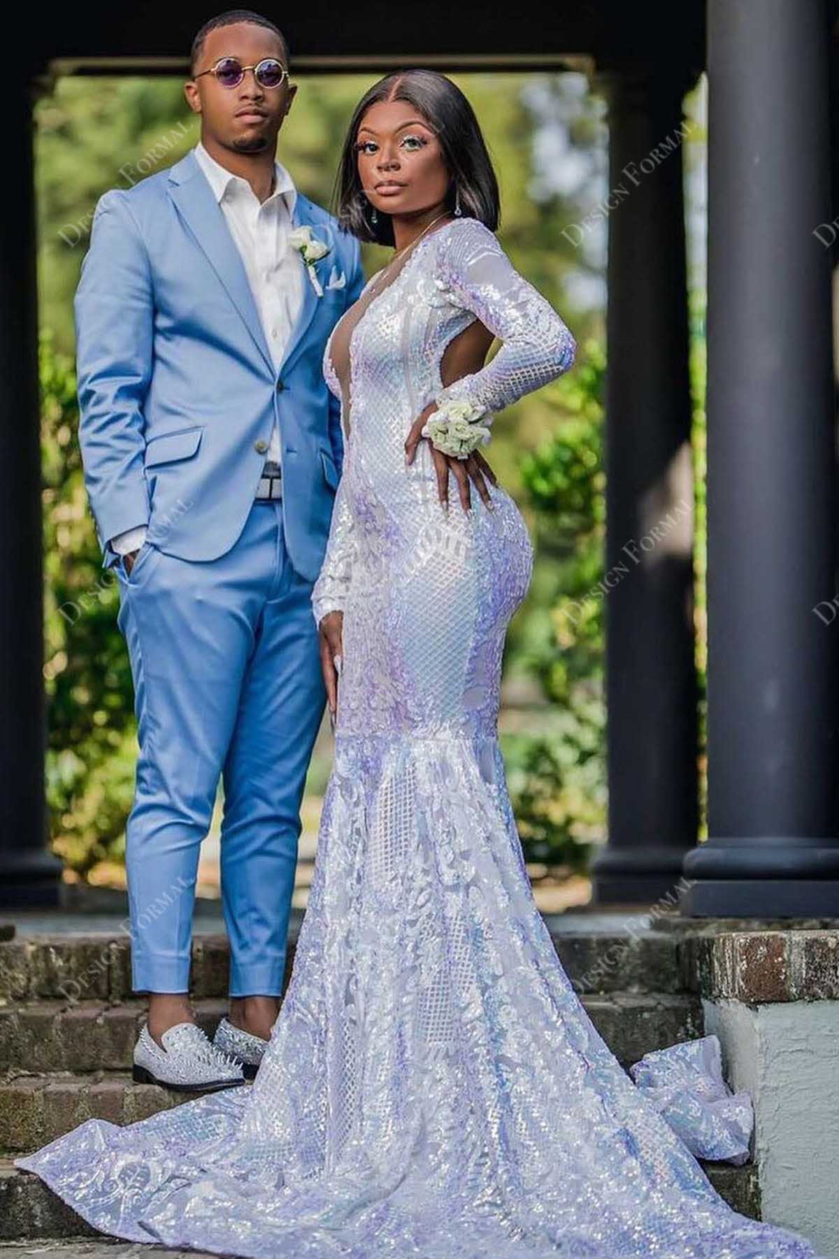 cutout back sequin mermaid prom dress