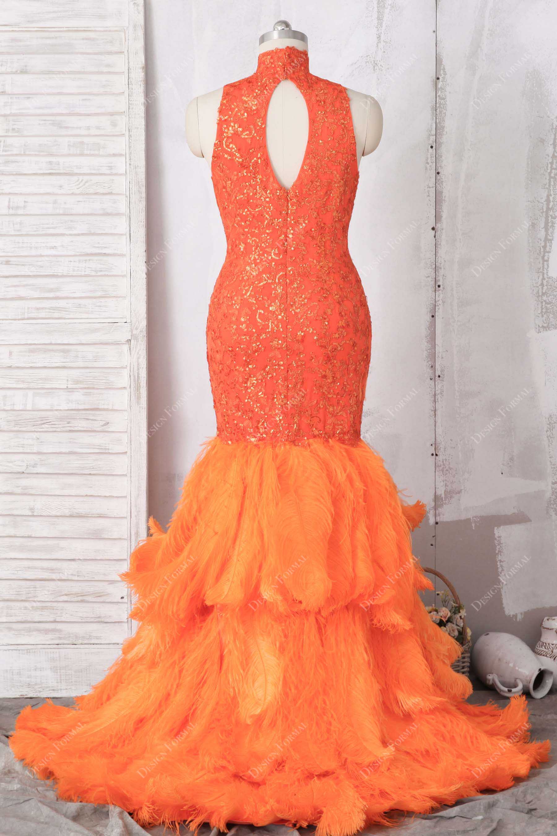 cutout back turtle neck trumpet prom dress