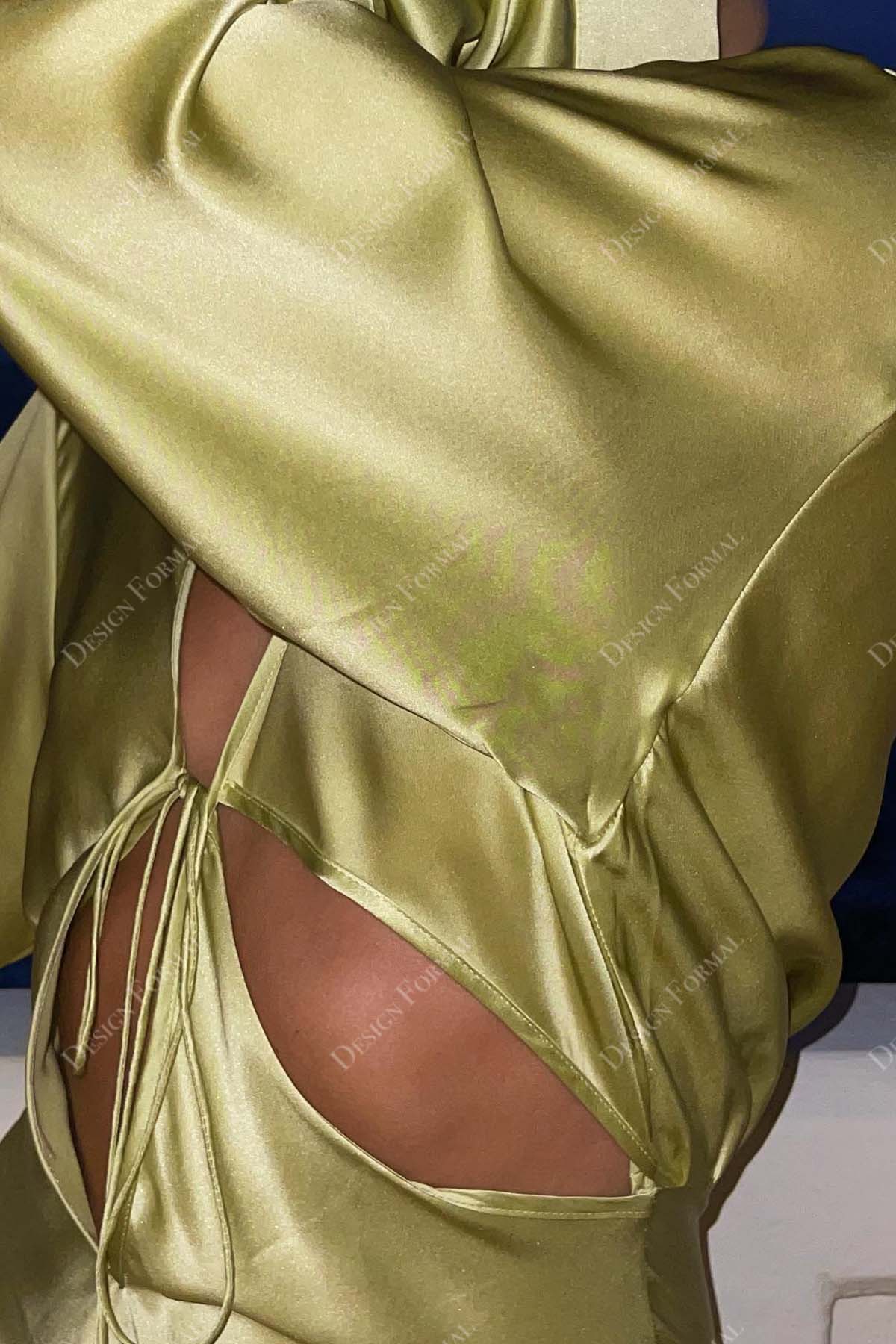 sexy cutout pear green charmeuse puffy sleeves prom dress