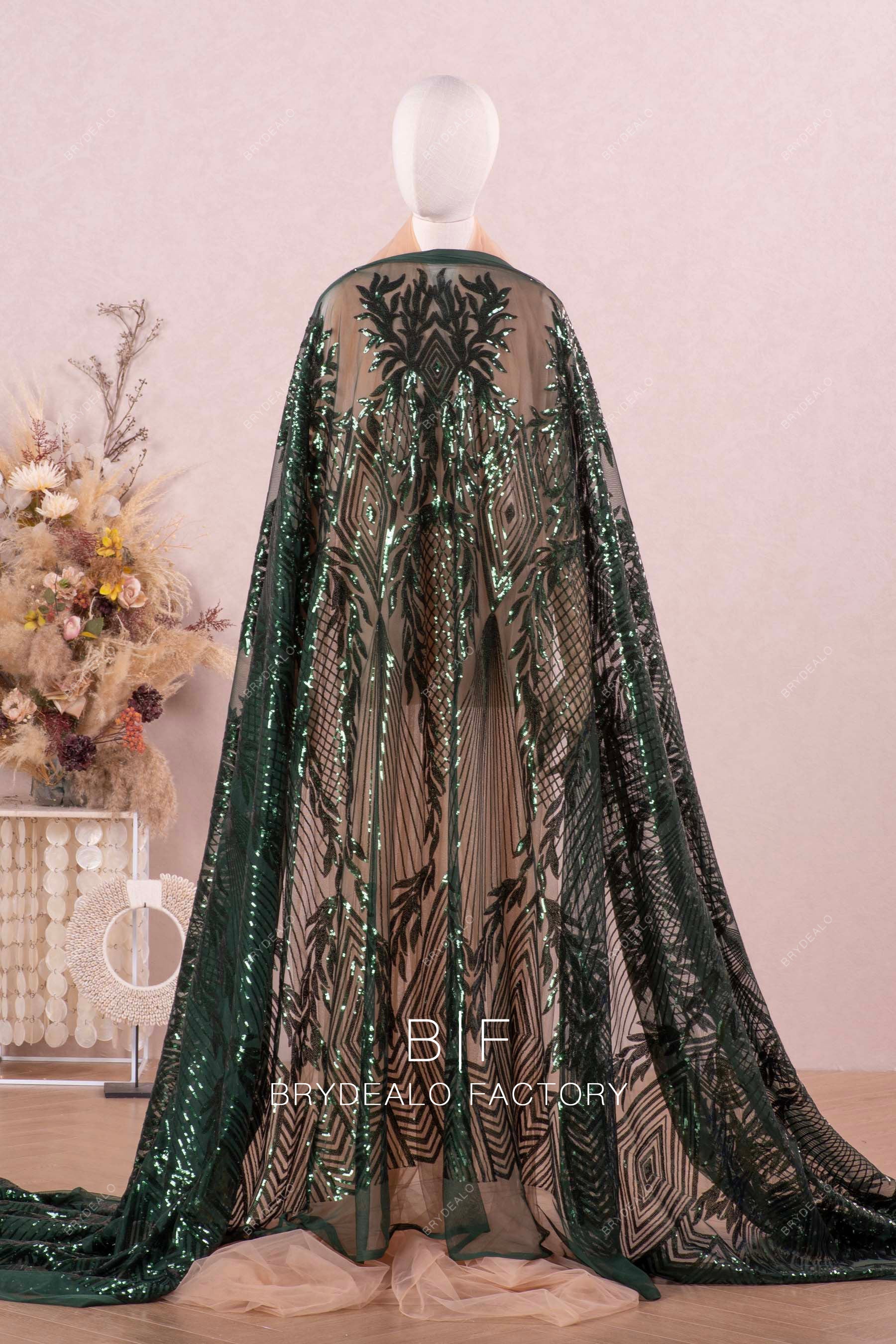 best dark green geometry sequin fabric online