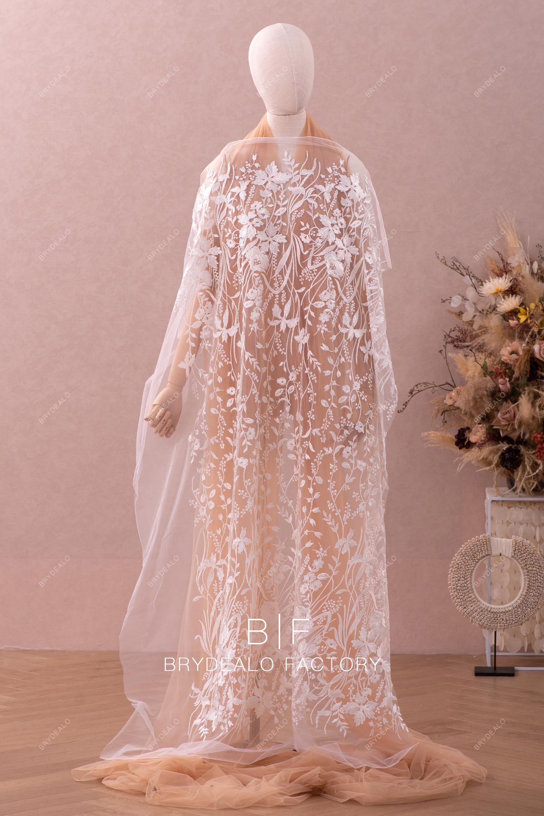 delicate flower embroidery lace fabric by the yard