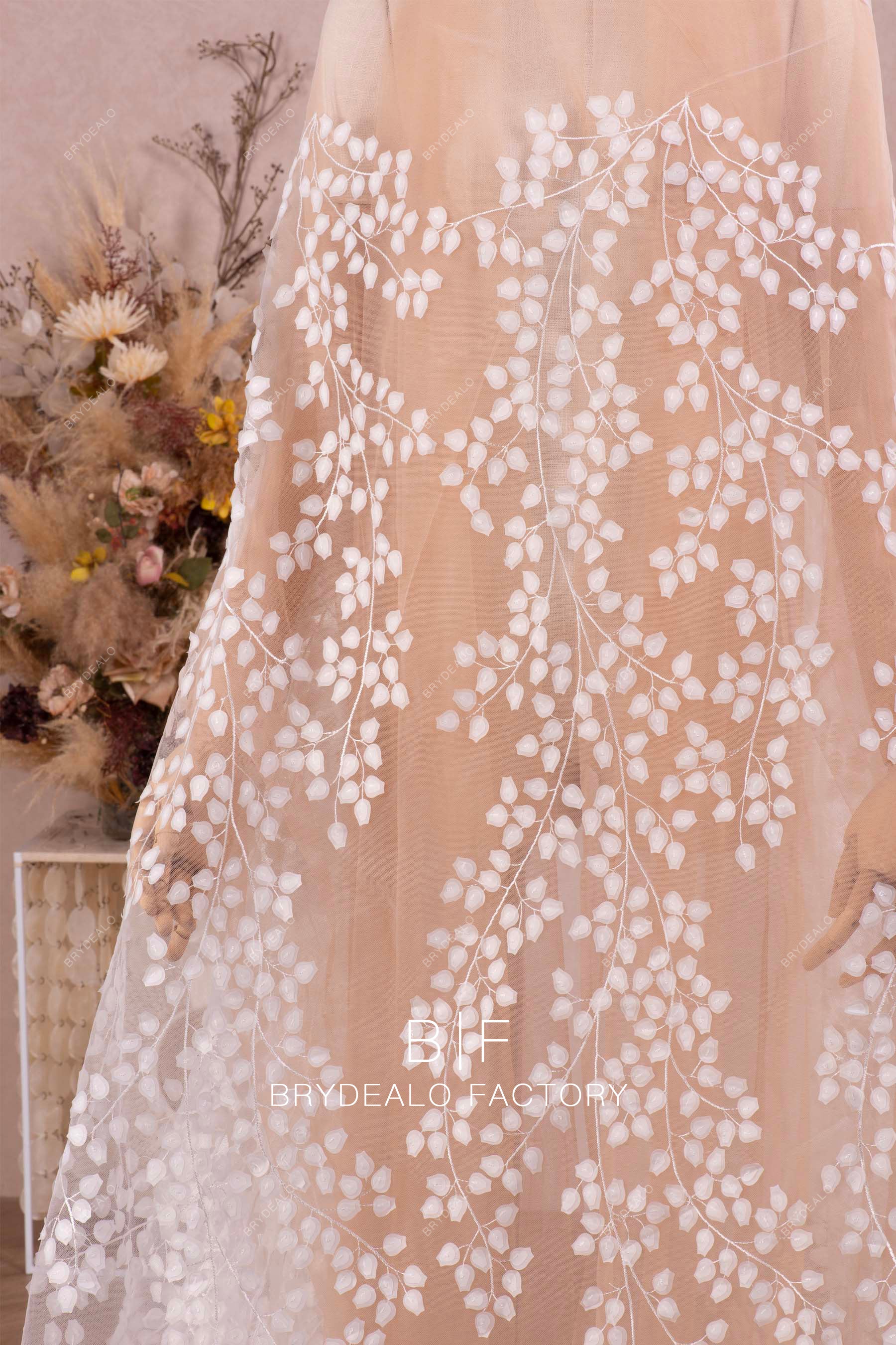 delicate organza leaf lace fabric online