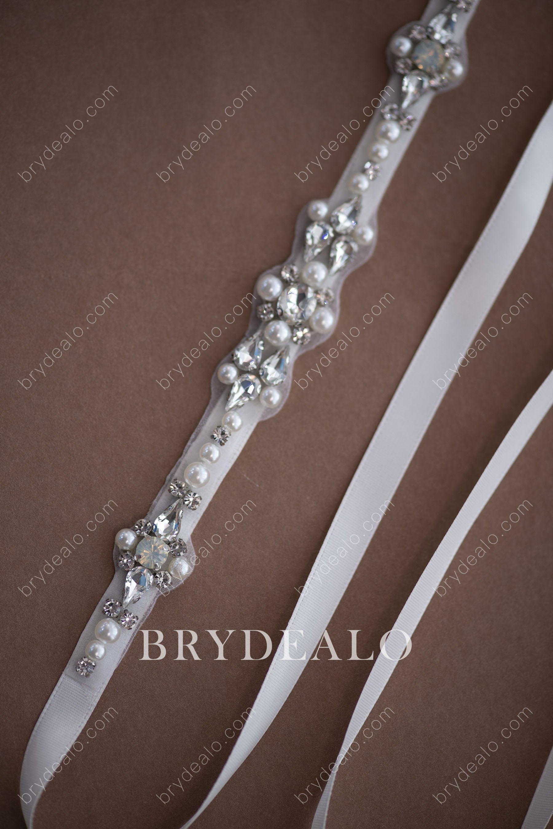 Stylish Glamorous Pearls Crystals Bridal Sash
