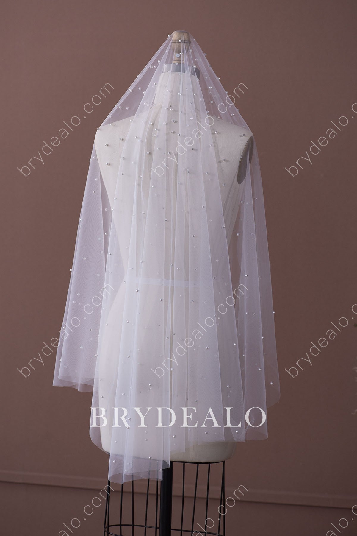 Delicate Pearls Waltz Length Drop Bridal Veil for Sale