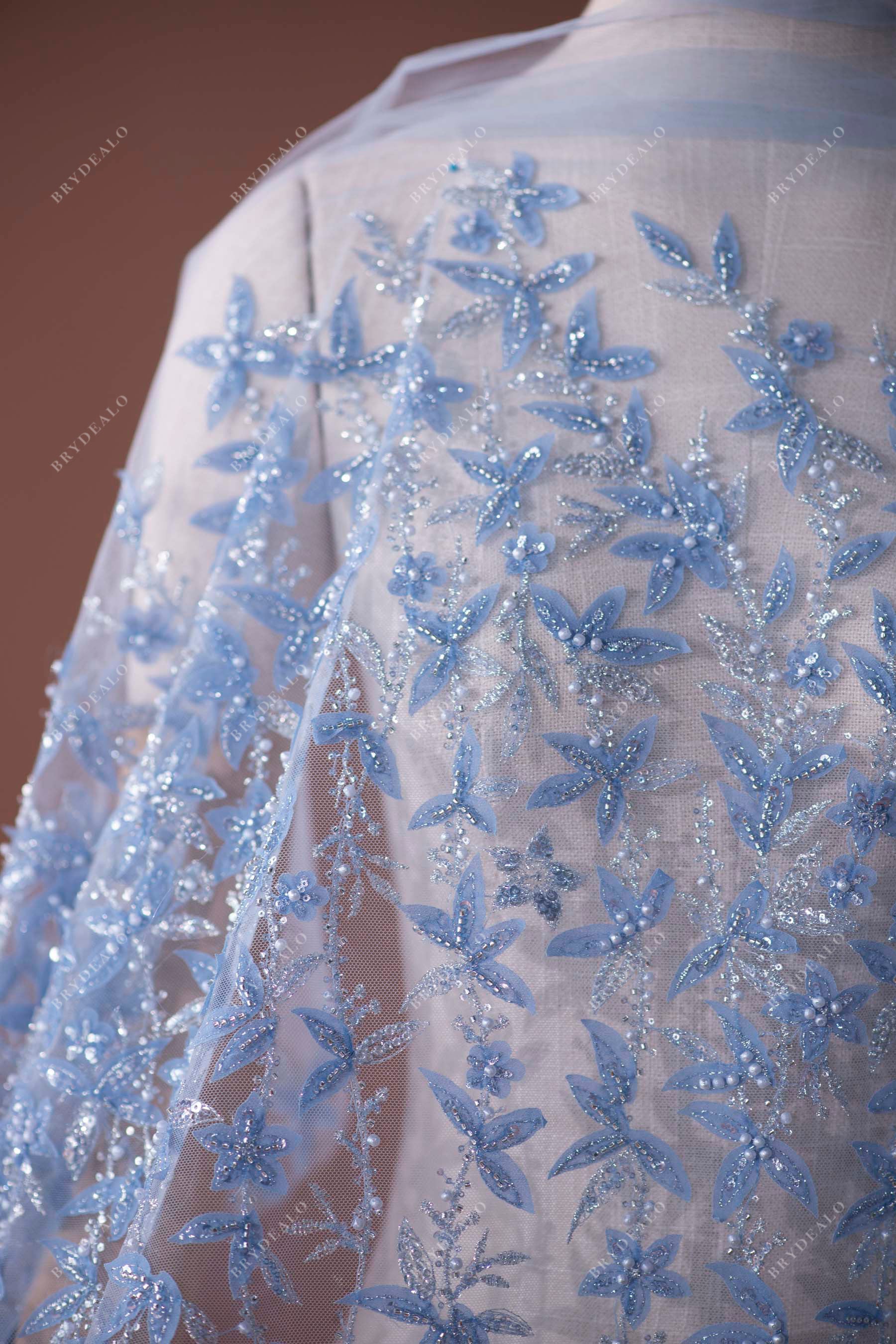 Blue Designer Beaded 3D Leaf Lace Online For Dresses