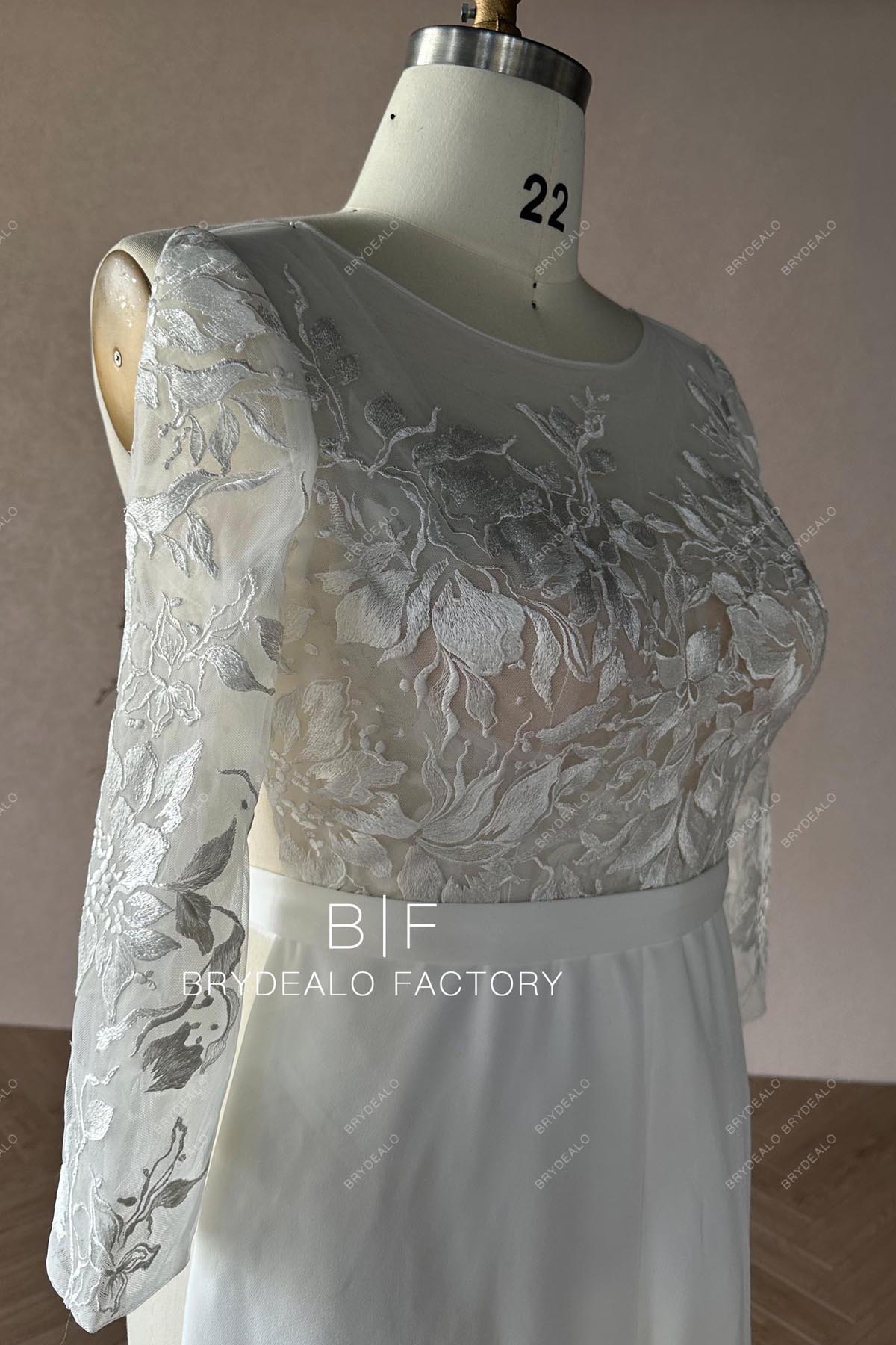 Designer Lace Sheer Long Sleeves Crepe Bridal Jumpsuit